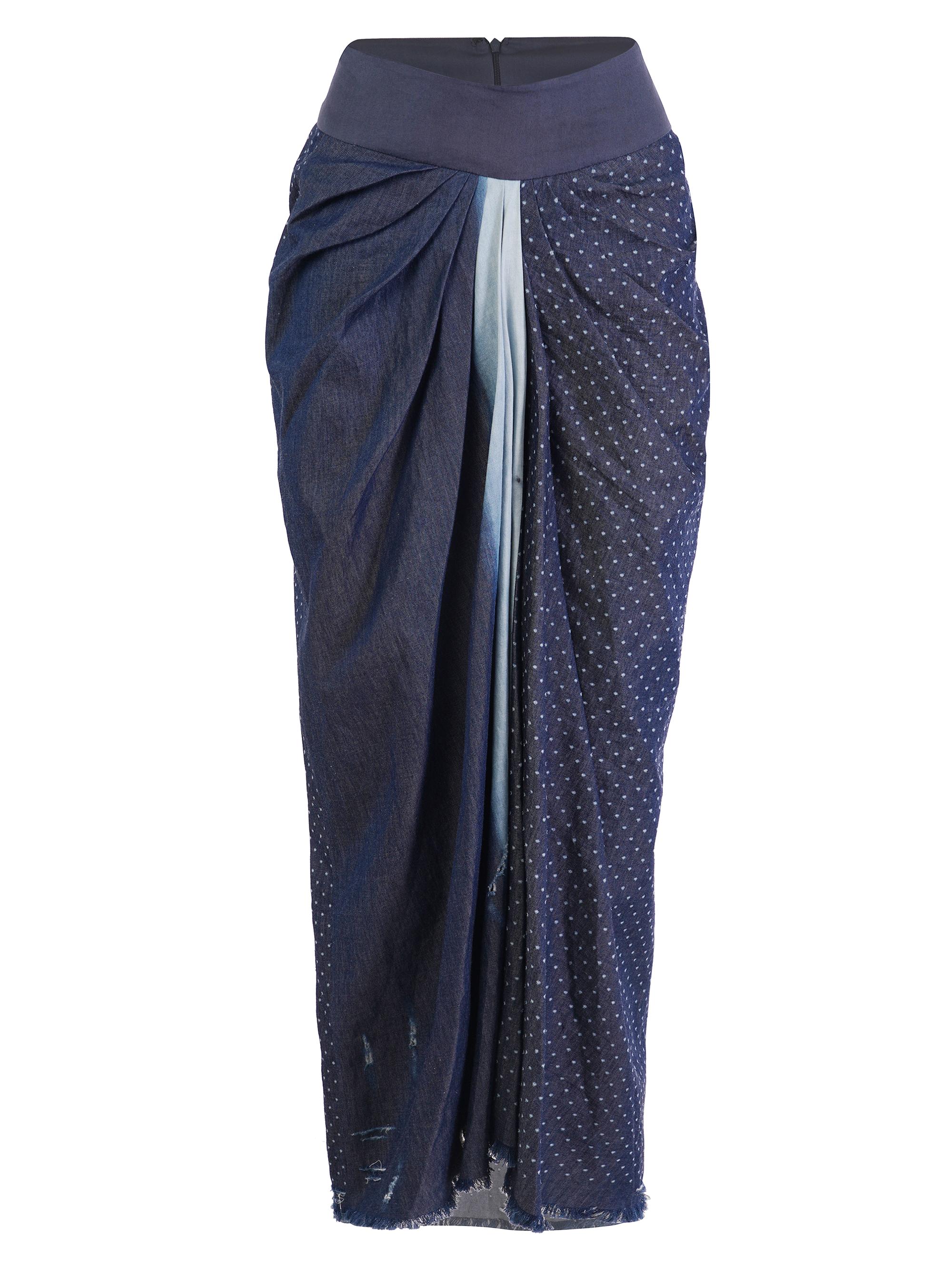 AKOK Anamika Khanna Women's Printed Silk Ruched Midi-Skirt - Blue