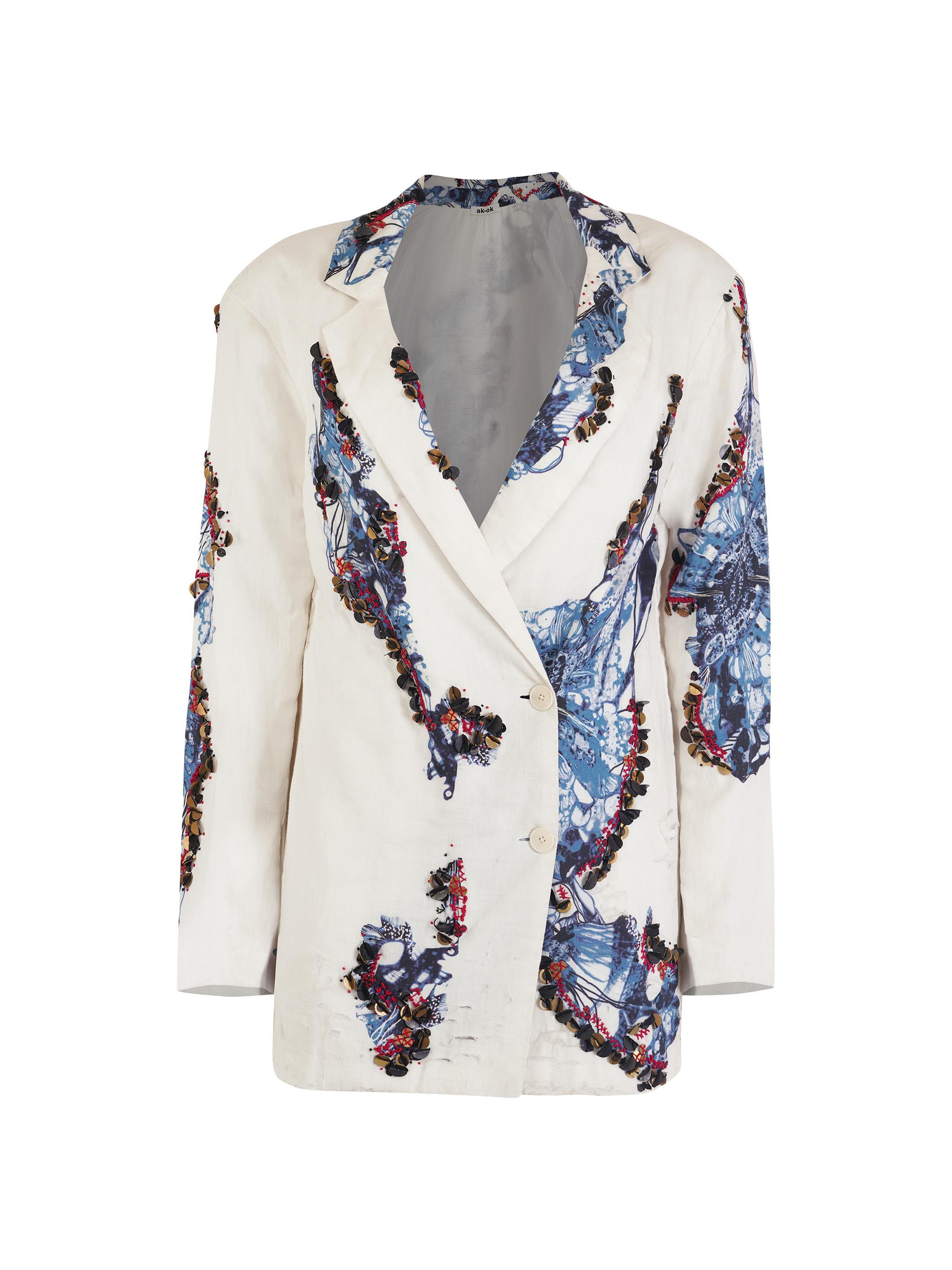 AKOK Anamika Khanna Women's Embellished Linen Blazer - White
