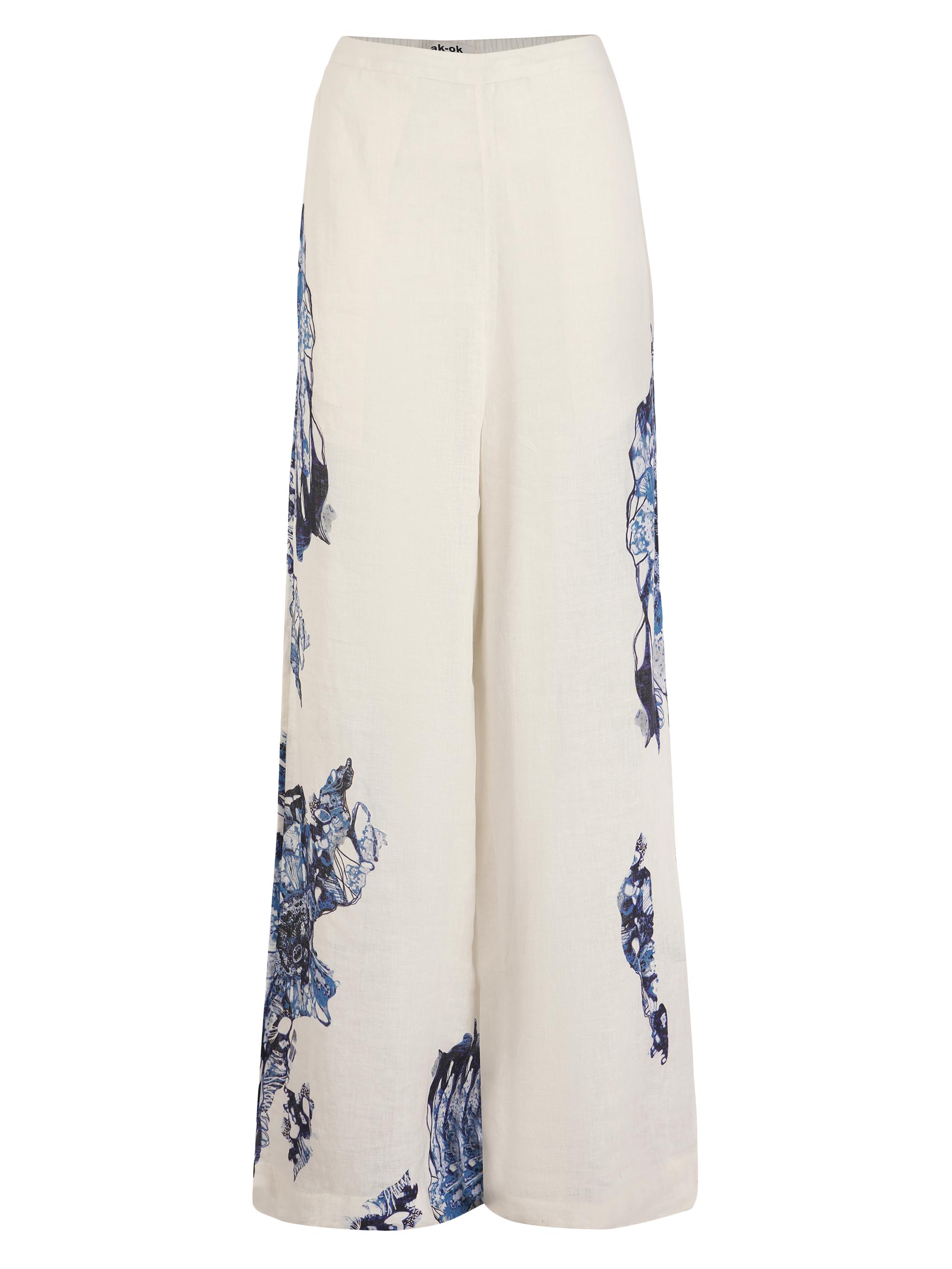 AKOK Anamika Khanna Women's Broad Wide-Leg Linen Pants - White