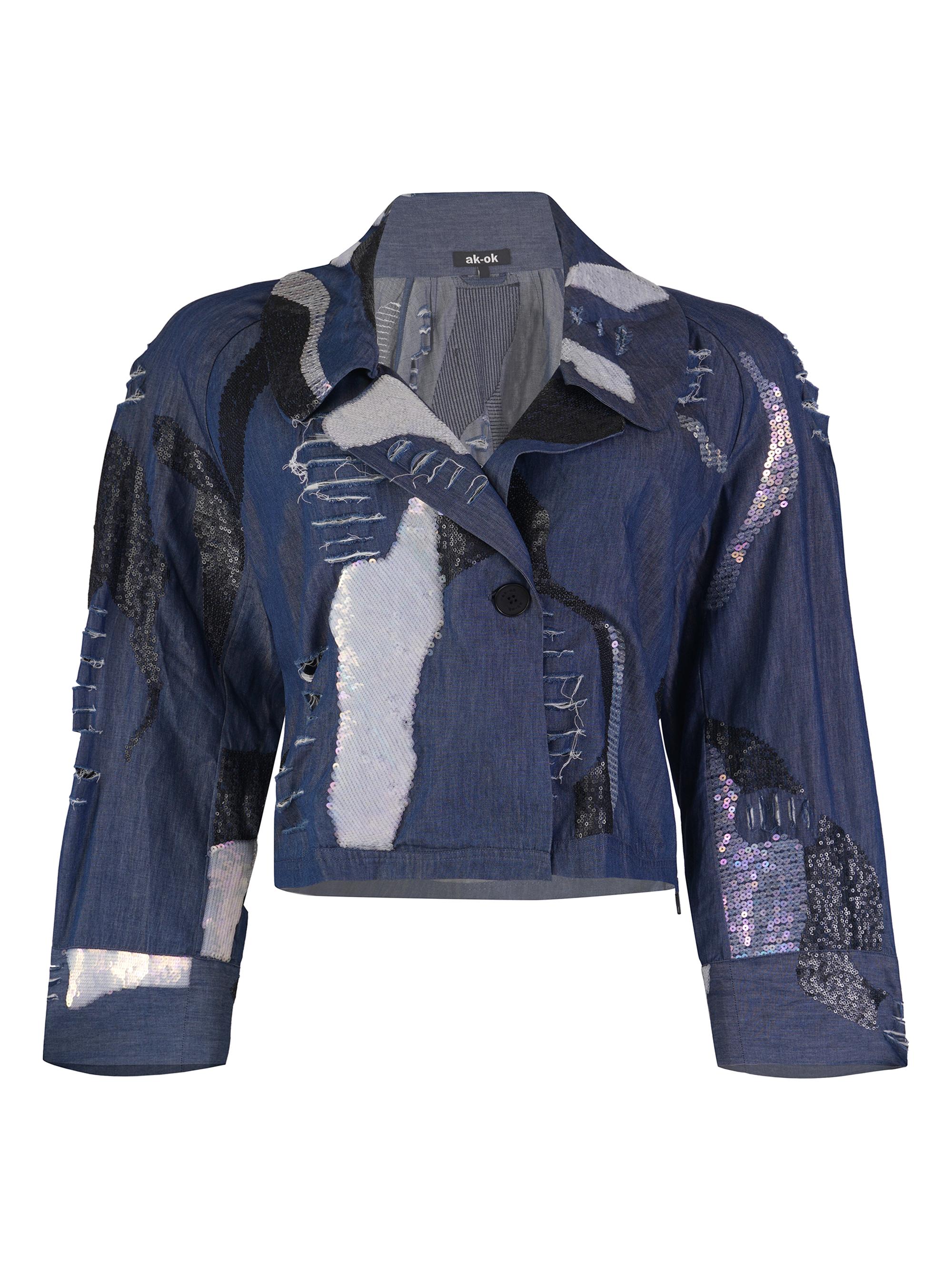AKOK Anamika Khanna Women's Embroidered Silk Denim Jacket - Blue