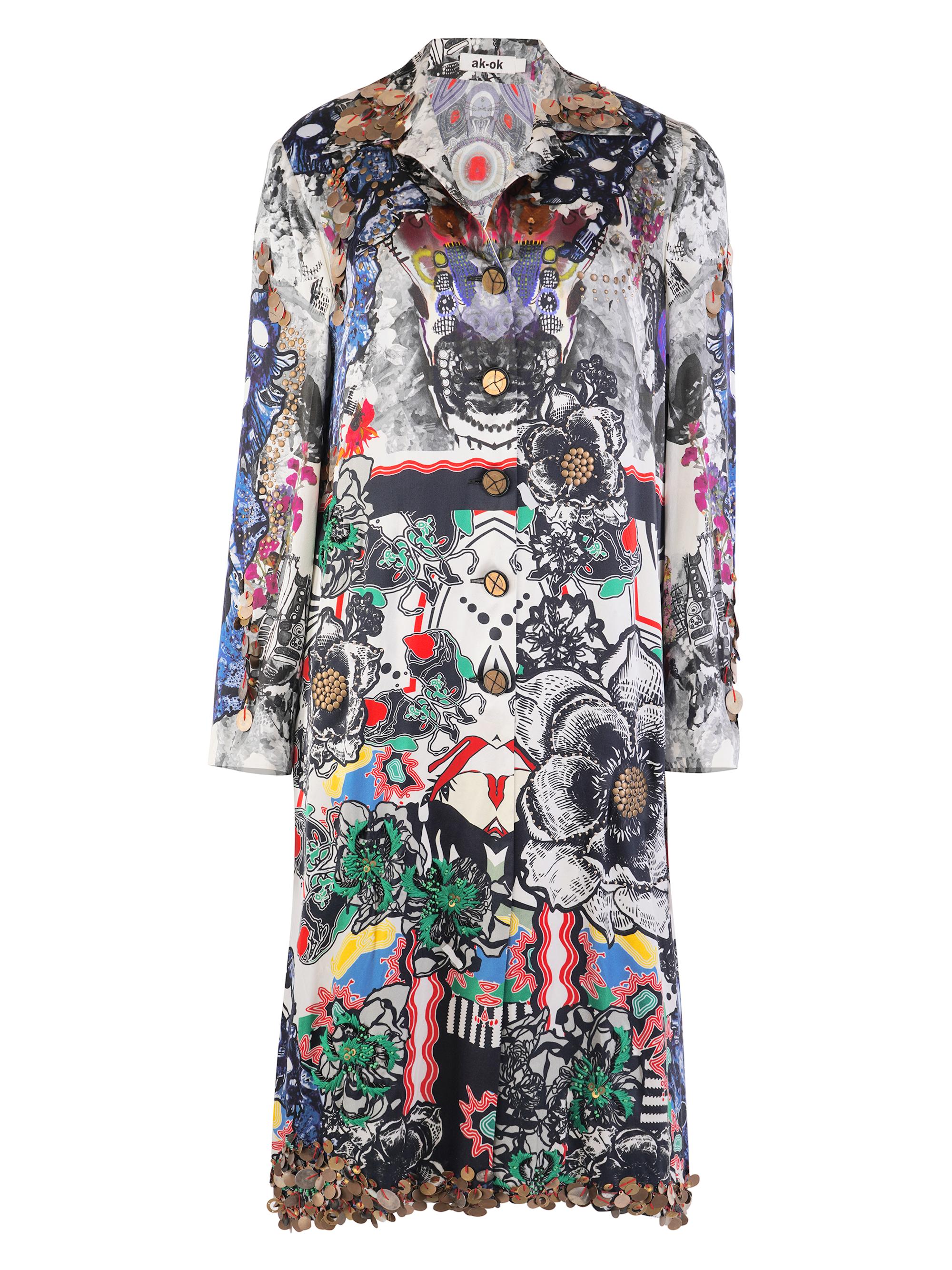 AKOK Anamika Khanna Women's Graphic Silk Knee-Length Jacket