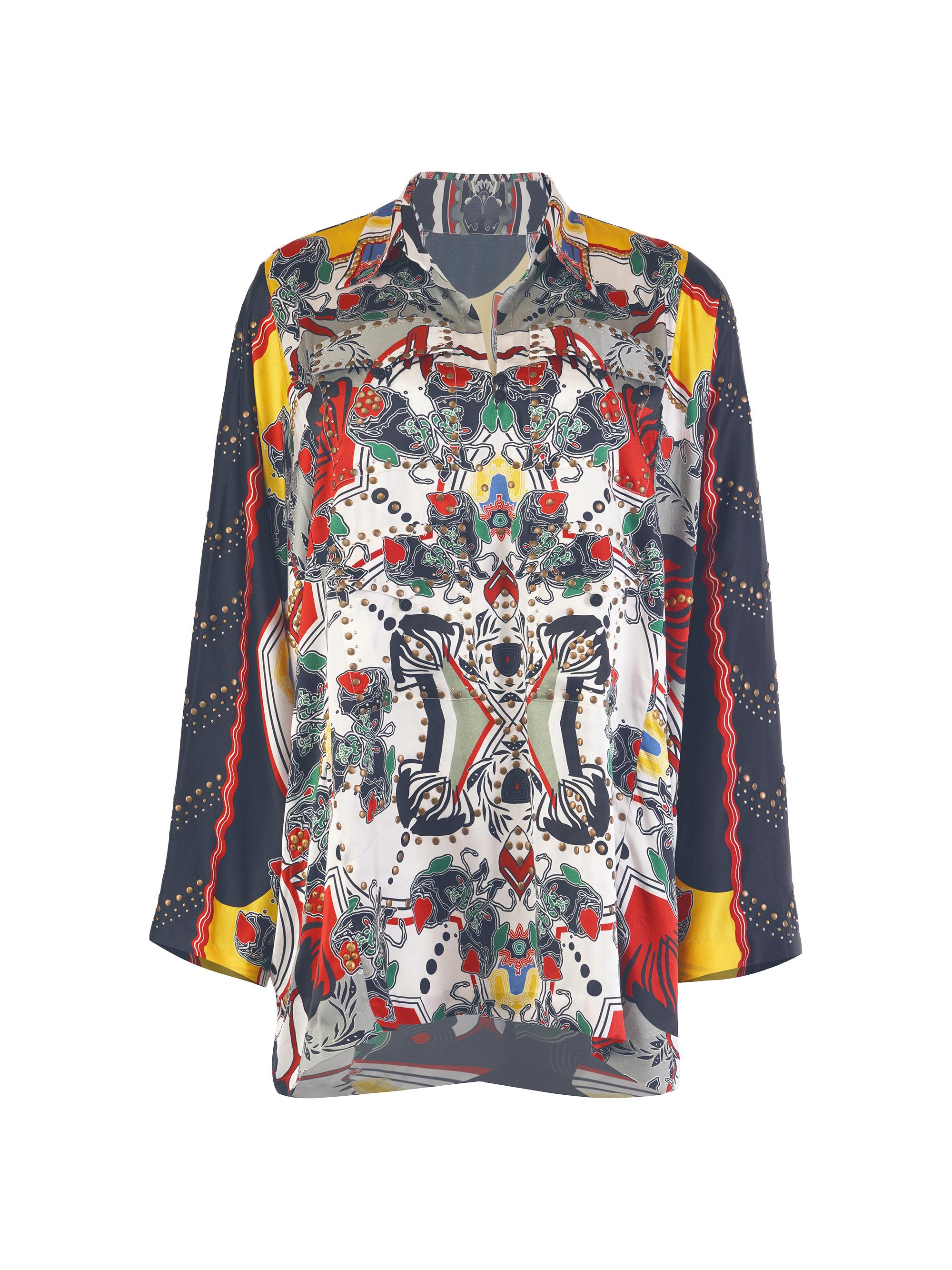 AKOK Anamika Khanna Women's Safari Silk Studded Shirt