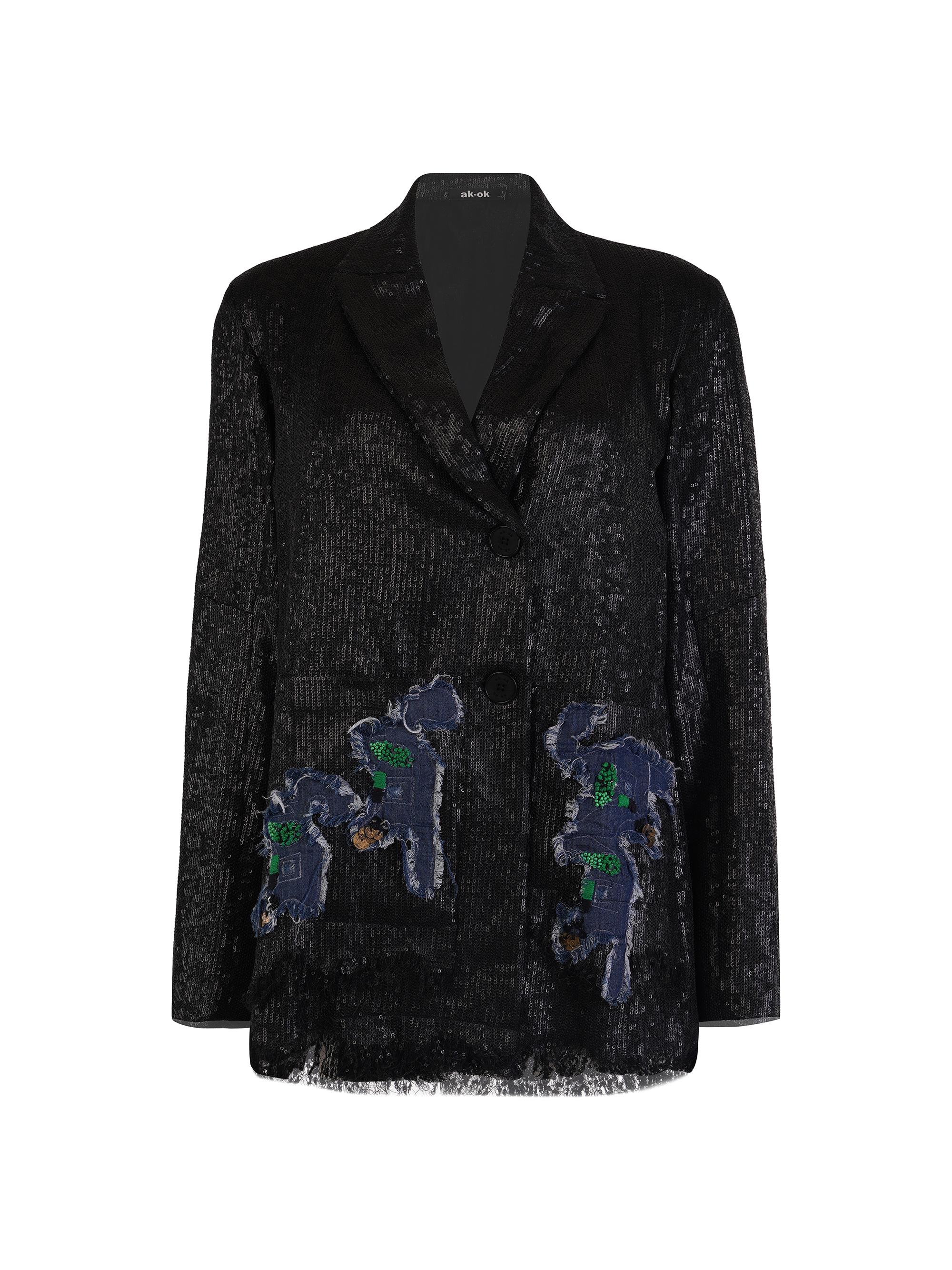 AKOK Anamika Khanna Women's Sequined Single-Breasted Blazer - Black