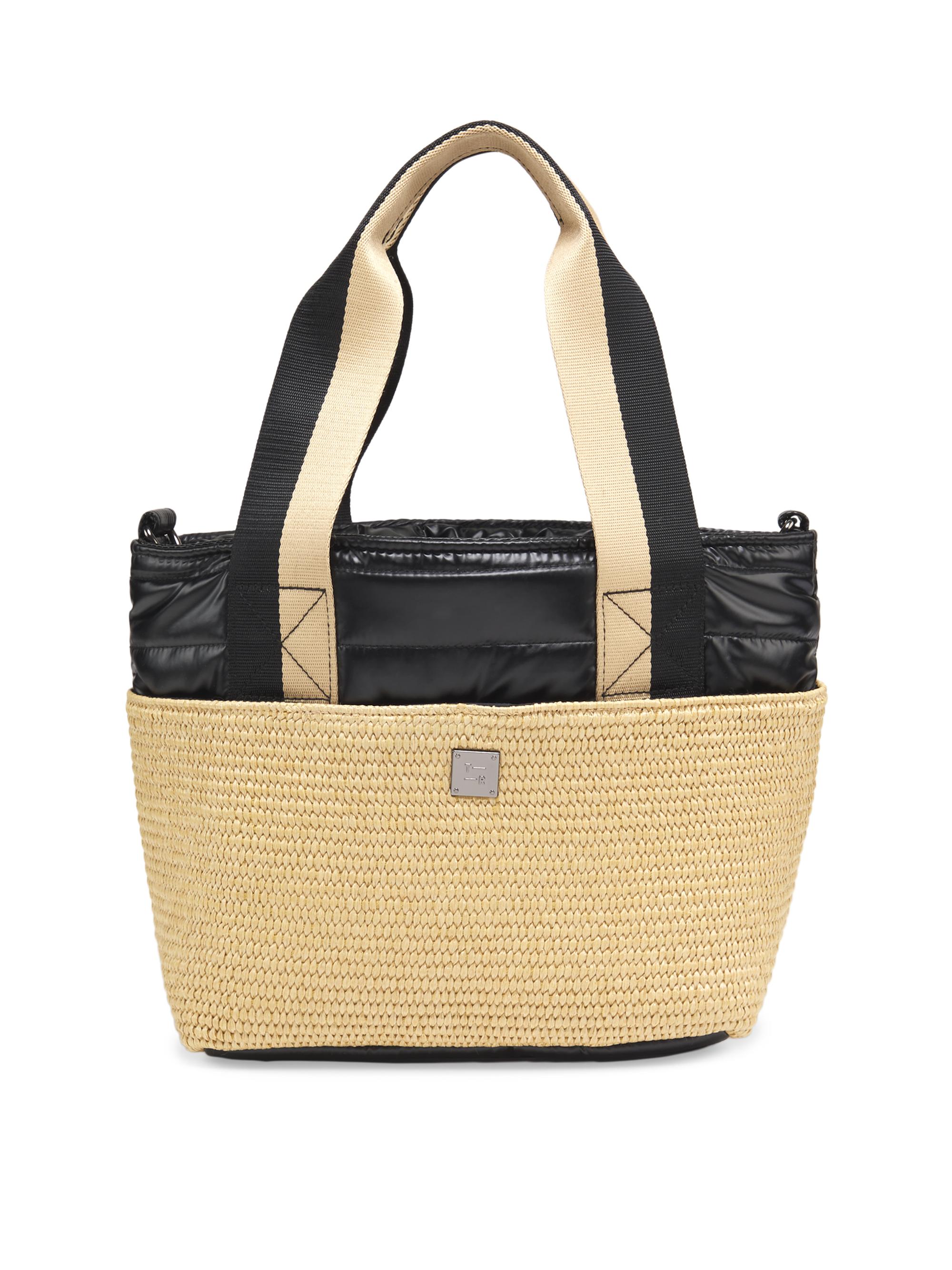 Think Royln Women's Highline Raffia Top-Zip Tote Bag - Dune Raffia Black