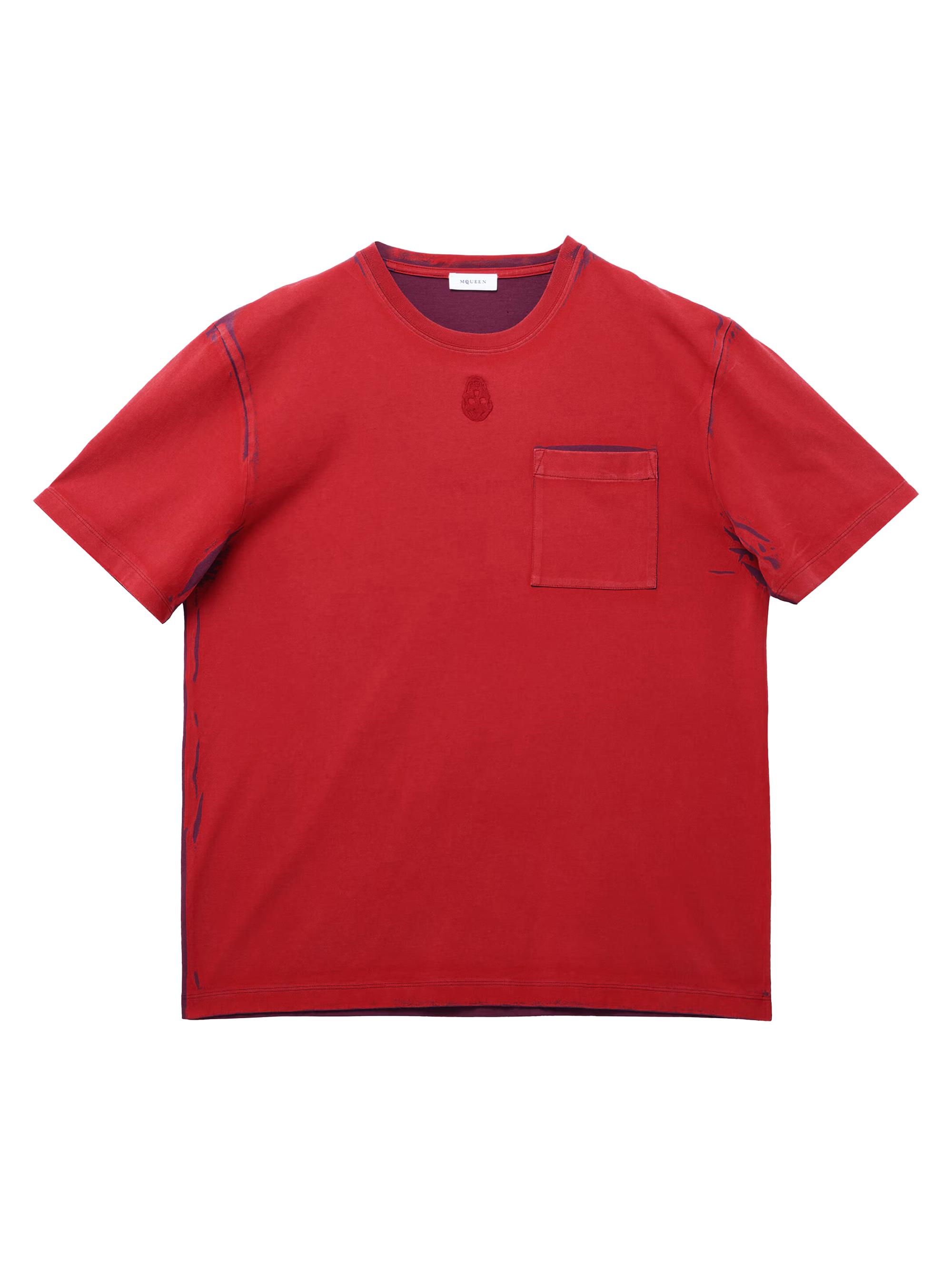 McQueen Men's Skull Embroidered Cotton T-Shirt - Bordeaux Red
