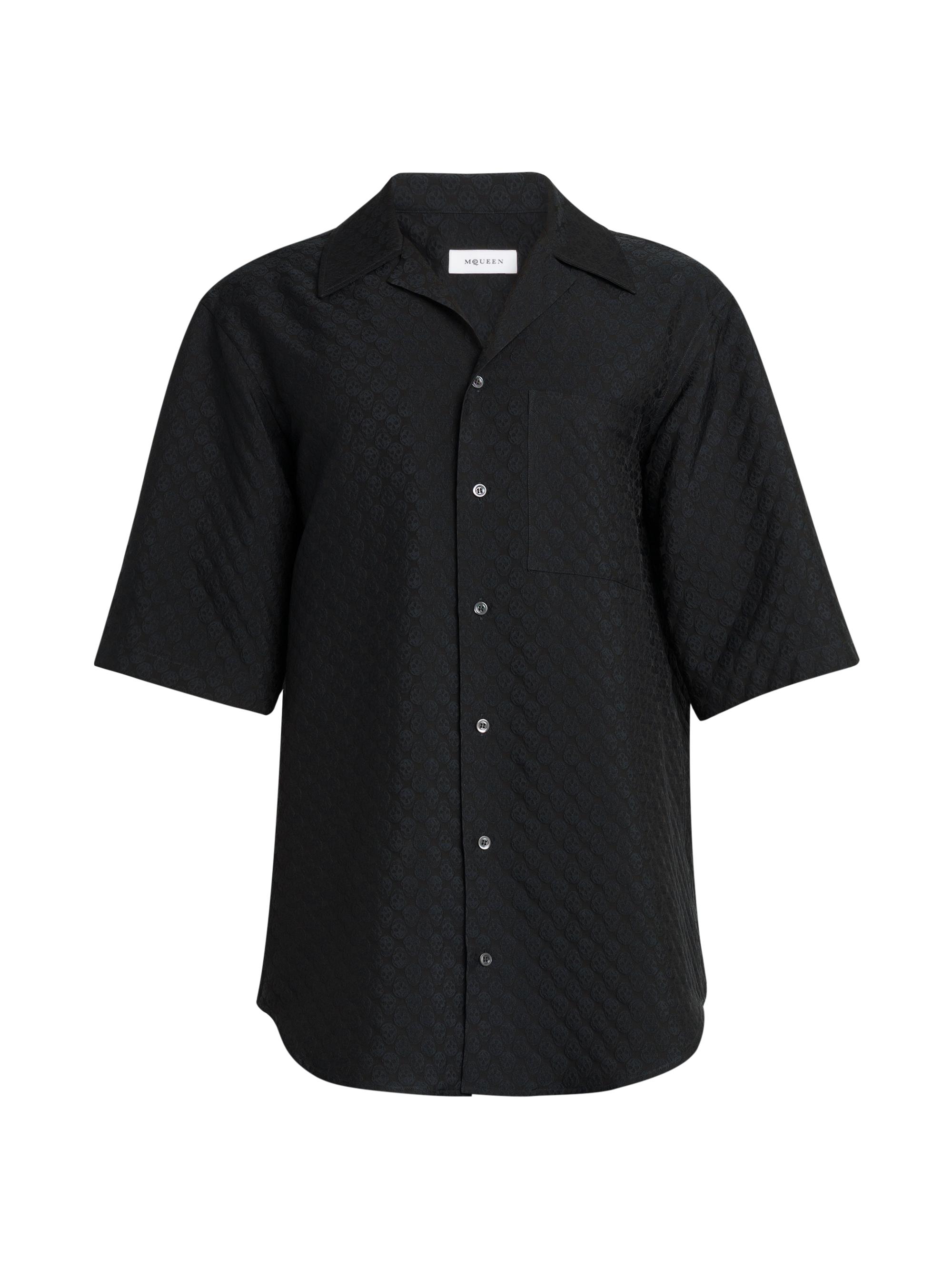 McQueen Men's Camp Collar Skull Jacquard Shirt - Black