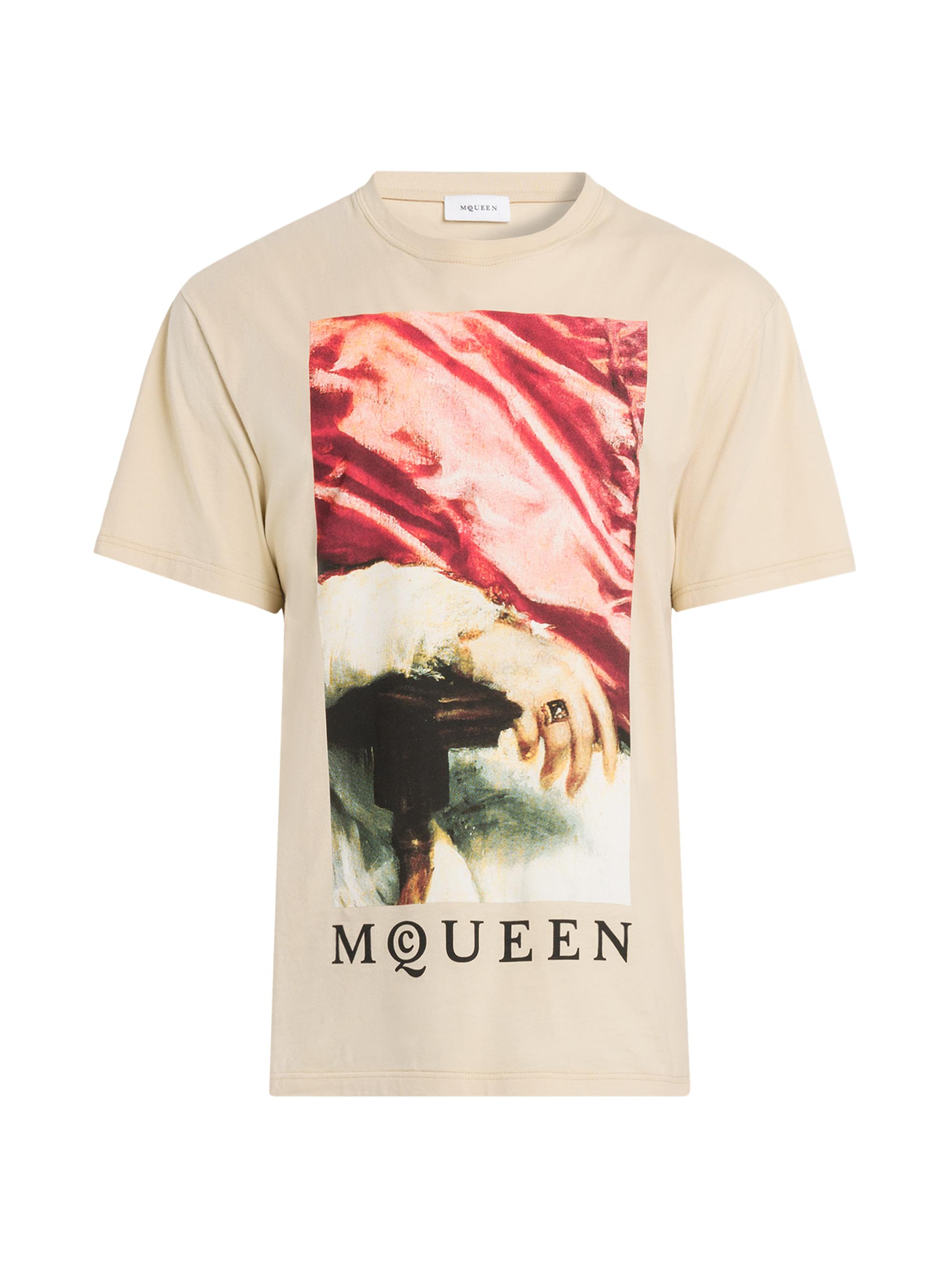 McQueen Men's Logo Cotton Crewneck T-Shirt - Sandstone Multicolor