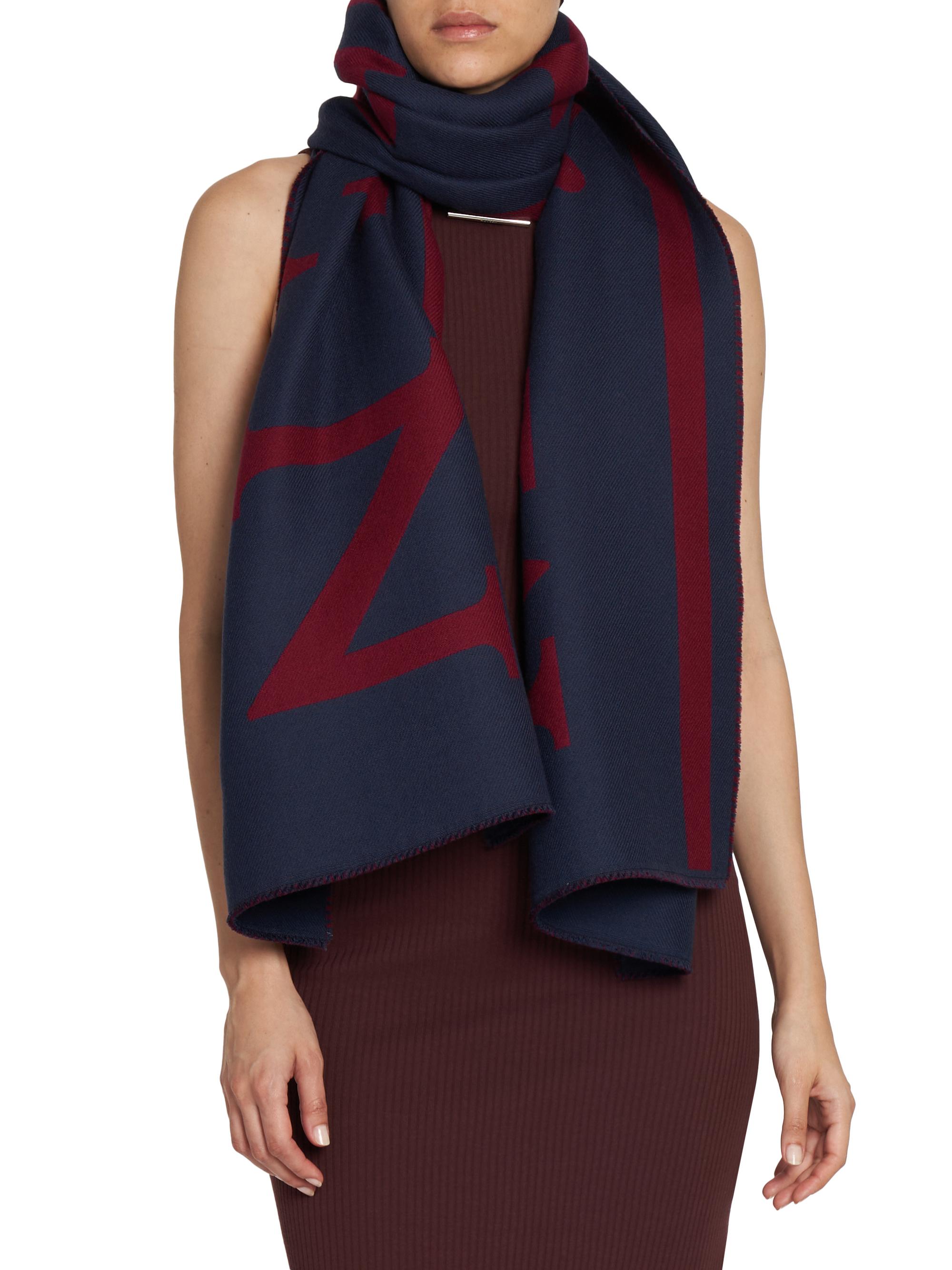 McQueen Women's  Striped Wool Scarf - Navy Bordeaux