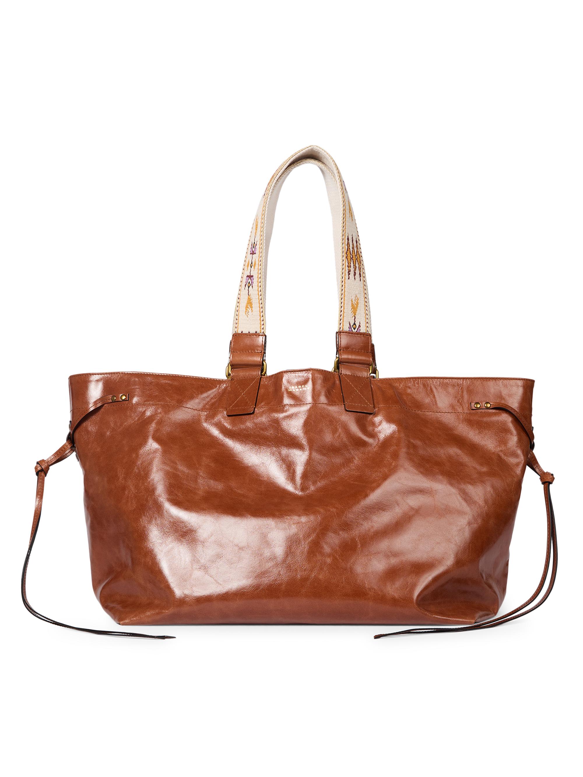 Isabel Marant Women's Wardy Embroidered-Strap Leather Tote Bag - Cognac