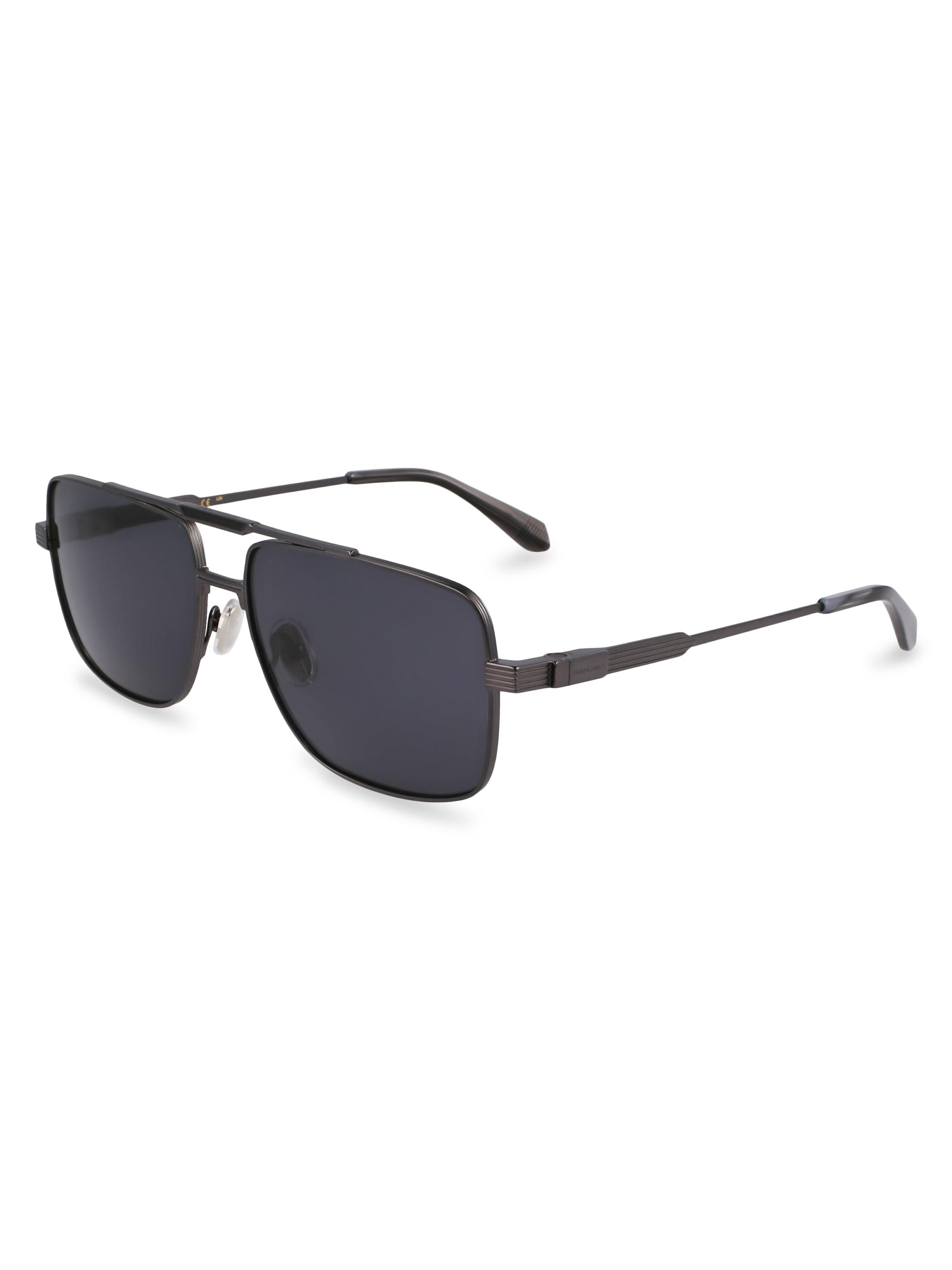 FERRAGAMO Men's Prisma 60MM Navigator Sunglasses - Dark Grey Matte Gunmetal