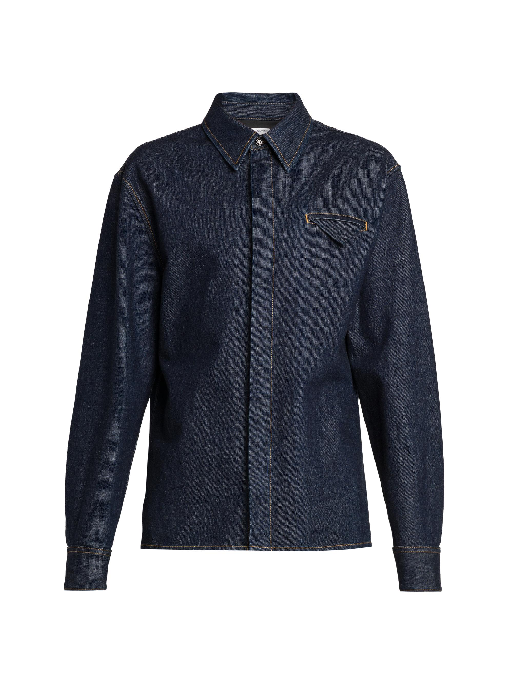 Bottega Veneta Men's Indigo Triangle Pocket Denim Shirt - Indigo