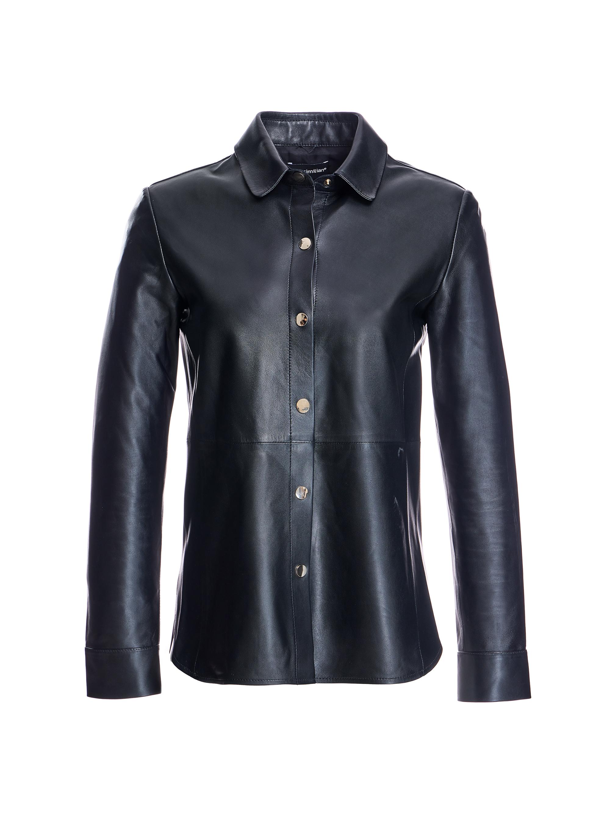 Maximilian Women's Leather Snap-Front Shirt - Black