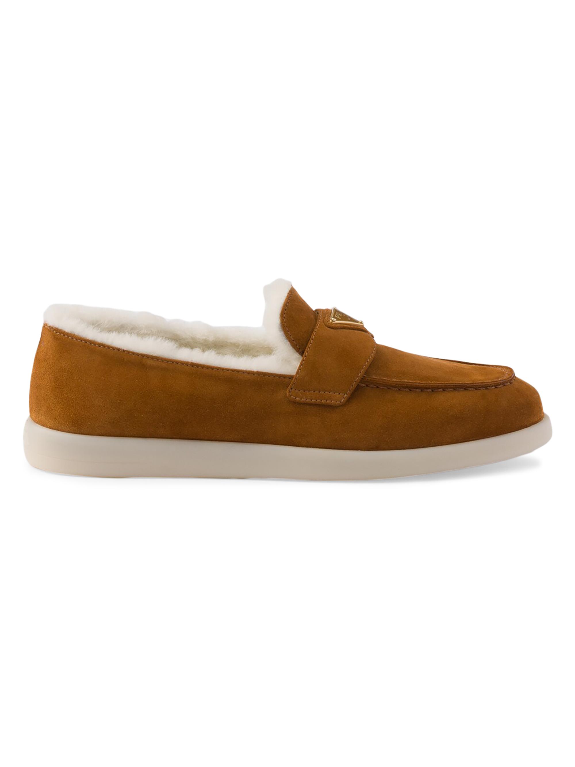 Prada Women's Suede and Shearling Loafers - Brown