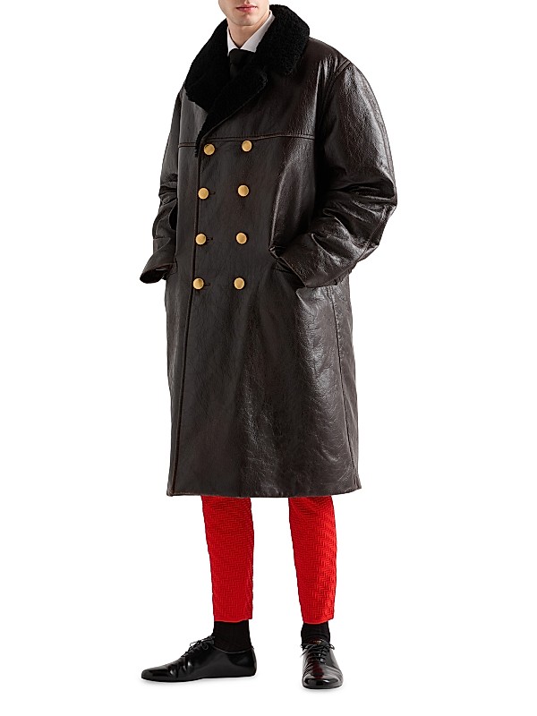 Shop Prada Double-Breasted Leather Coat | Saks Fifth Avenue Shop Prada Double-Breasted Leather Coat | Saks Fifth Avenue