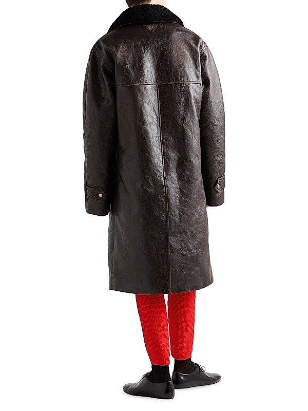 Shop Prada Double-Breasted Leather Coat | Saks Fifth Avenue Shop Prada Double-Breasted Leather Coat | Saks Fifth Avenue
