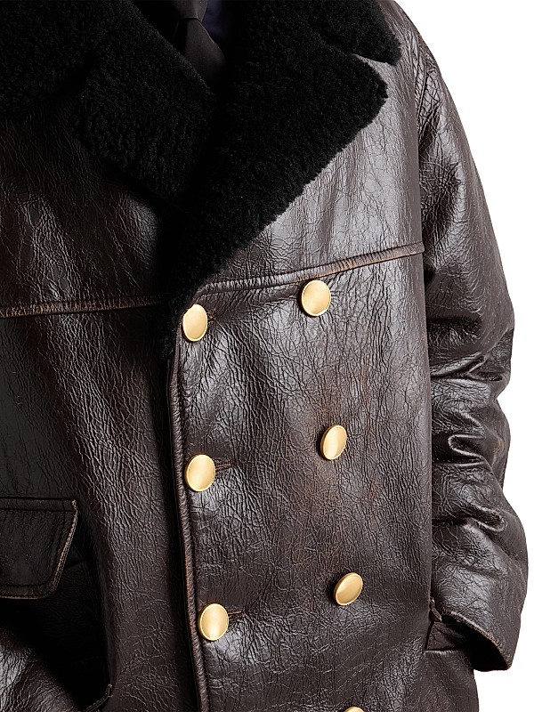 Shop Prada Double-Breasted Leather Coat | Saks Fifth Avenue Shop Prada Double-Breasted Leather Coat | Saks Fifth Avenue