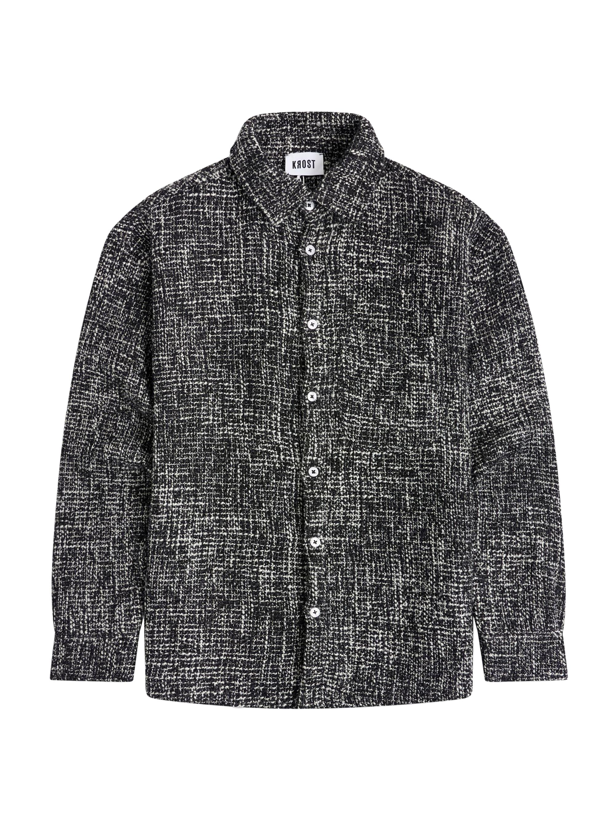 Krost Men's Tweed Oversized Button Up - Black