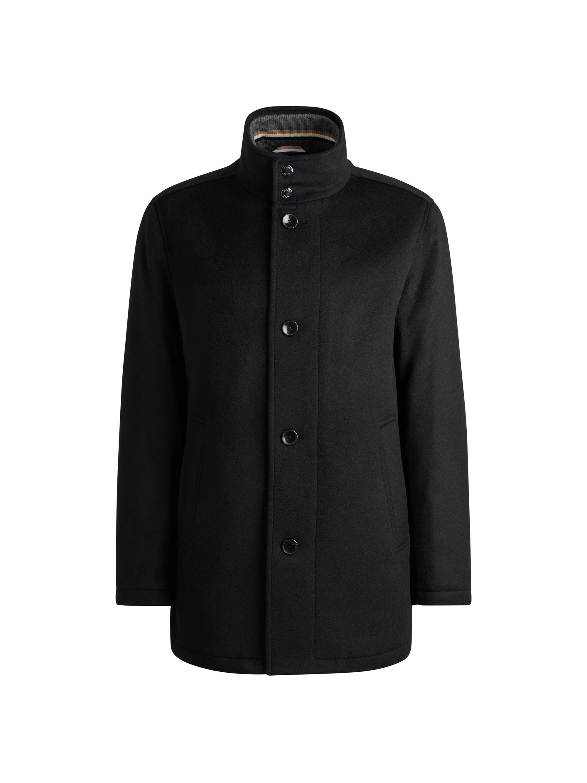 BOSS Men's Relaxed Fit Short Coat in Wool and Cashmere - Black