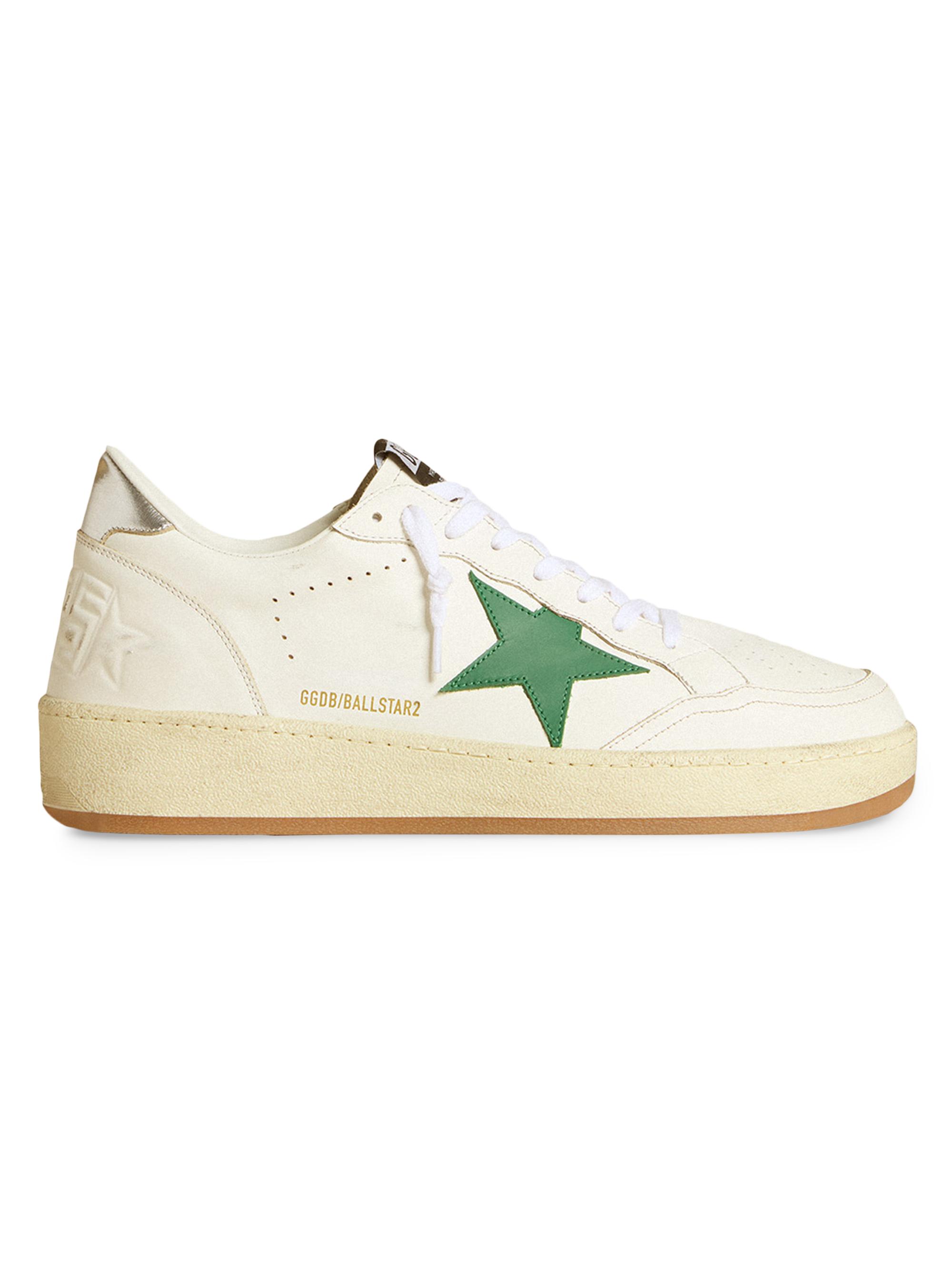Golden Goose Men's Ballstar Leather Low-Top Sneakers - White Green Silver