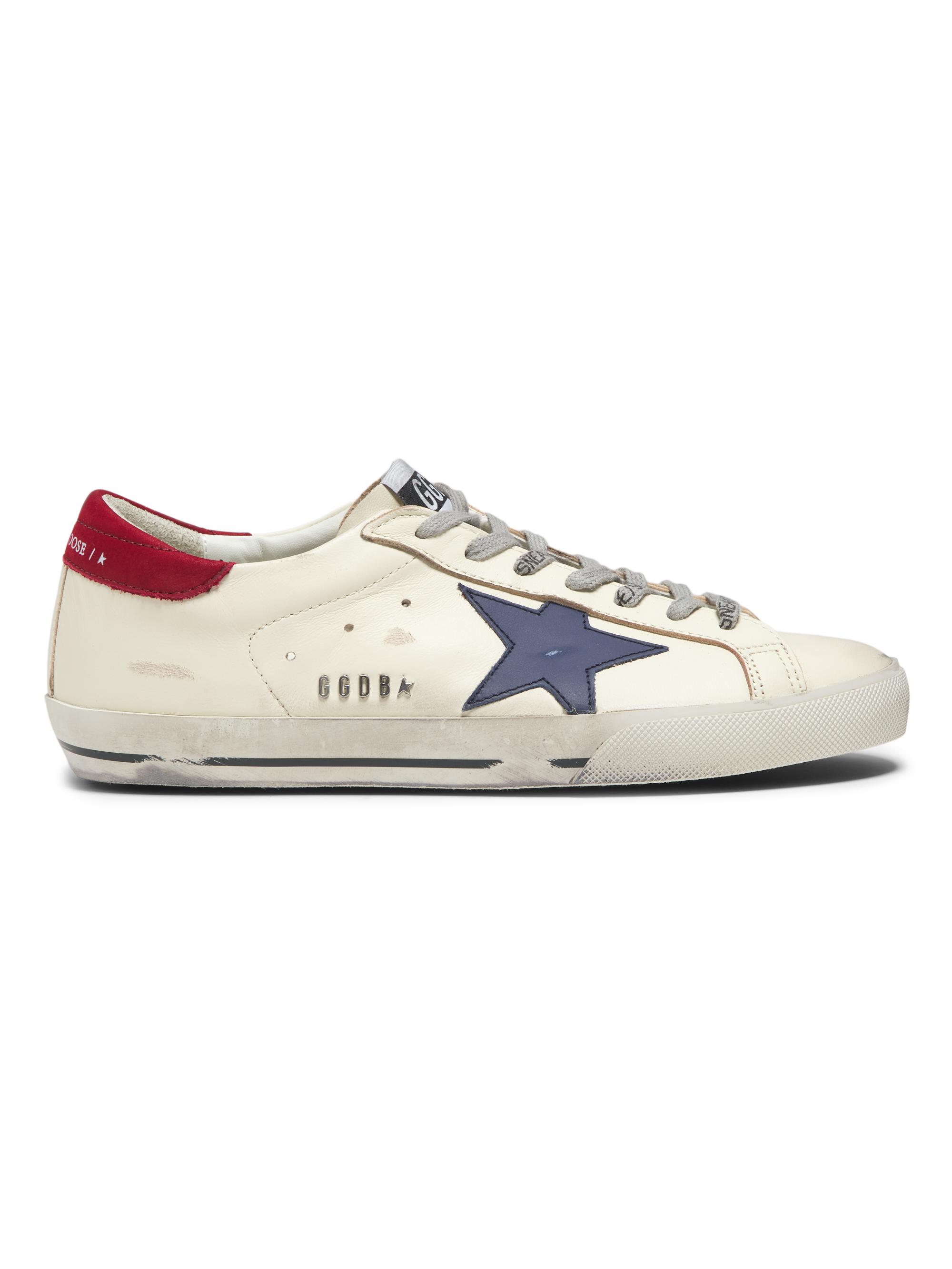 Golden Goose Men's Super Star Leather Low-Top Sneakers - White Blue Red