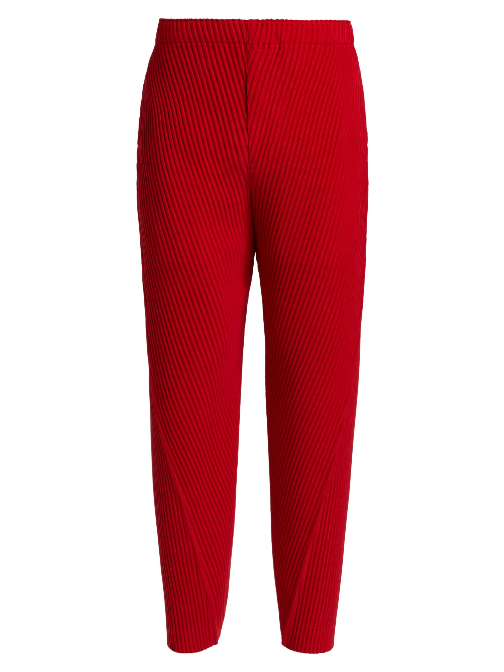 Homme Plissé Issey Miyake Men's Pleated Ankle-Length Pants - Red