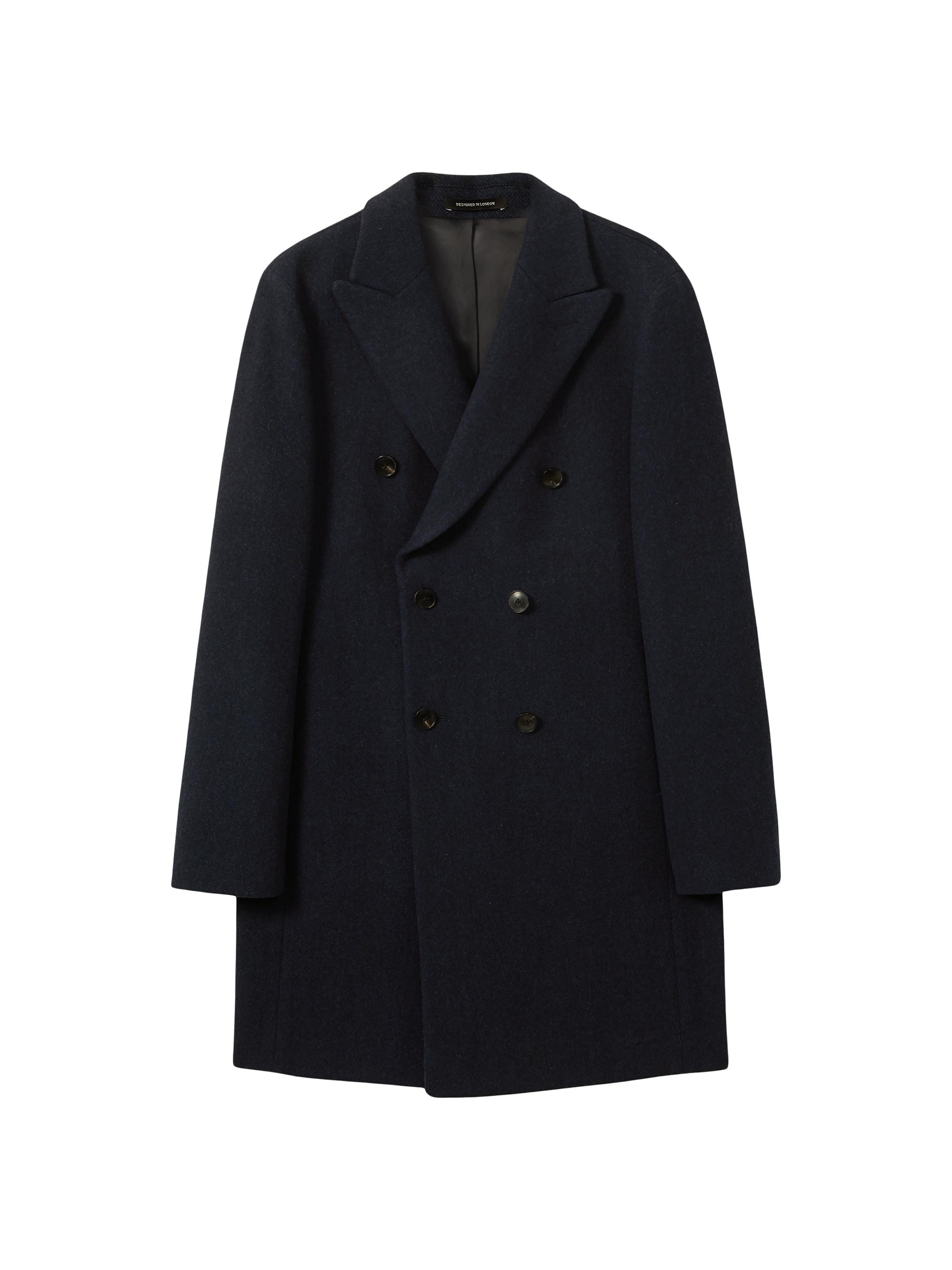 Reiss Men's Cliff Wool-Blend Peacoat - Navy Herringbone