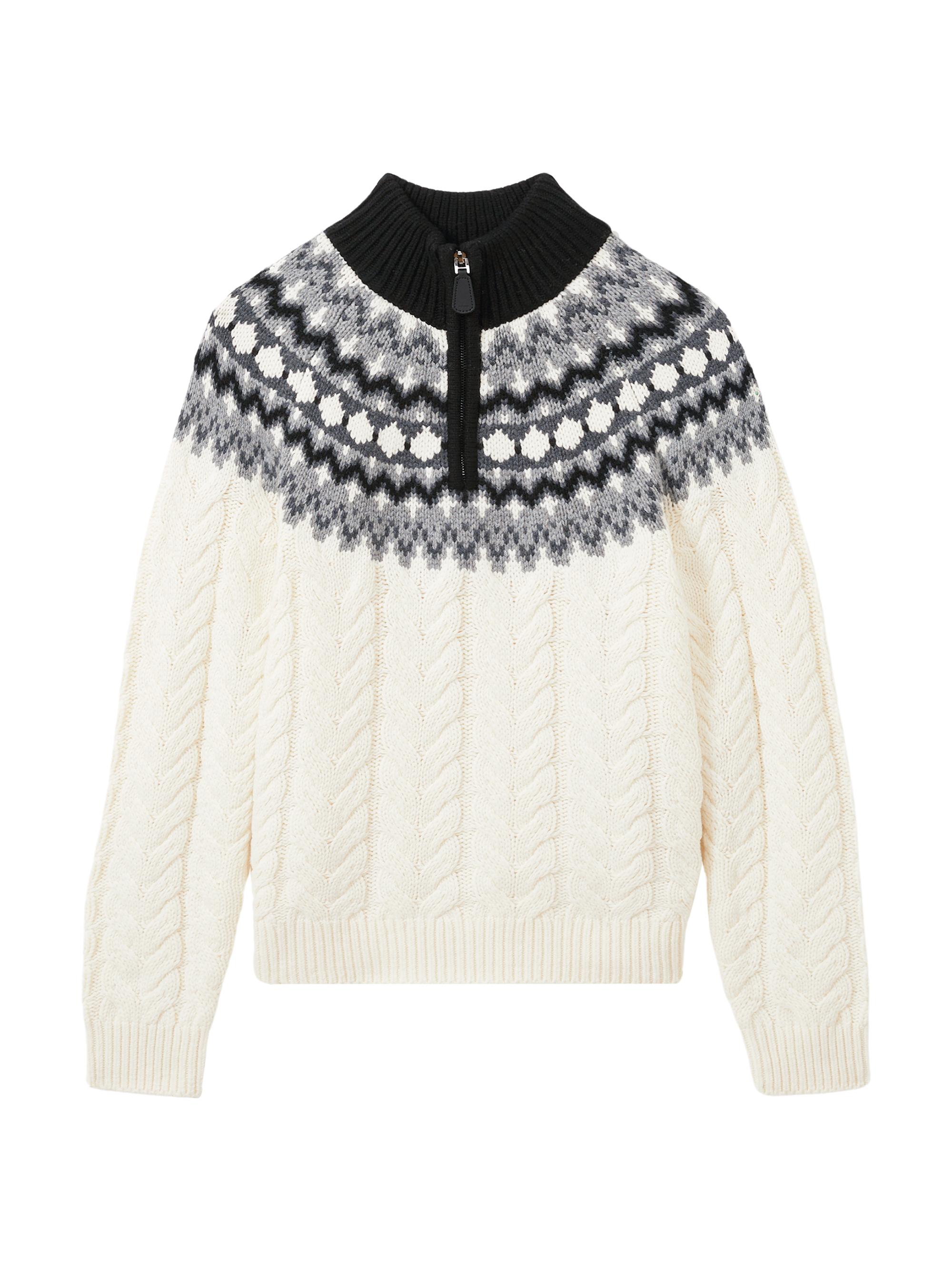 Reiss Men's Colorado Fair Isle Cable-Knit Sweater - Black White