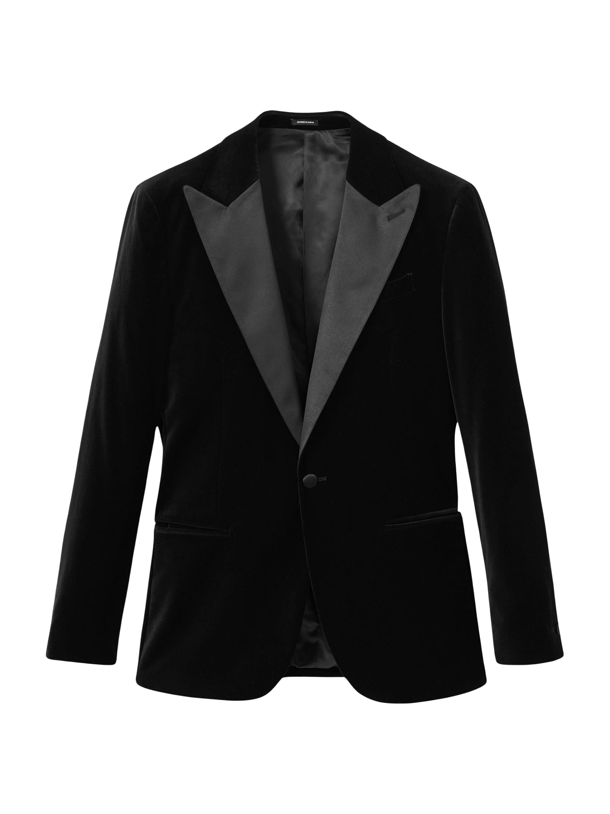 Reiss Men's Diamond Velvet Single-Breasted Dinner Jacket - Black