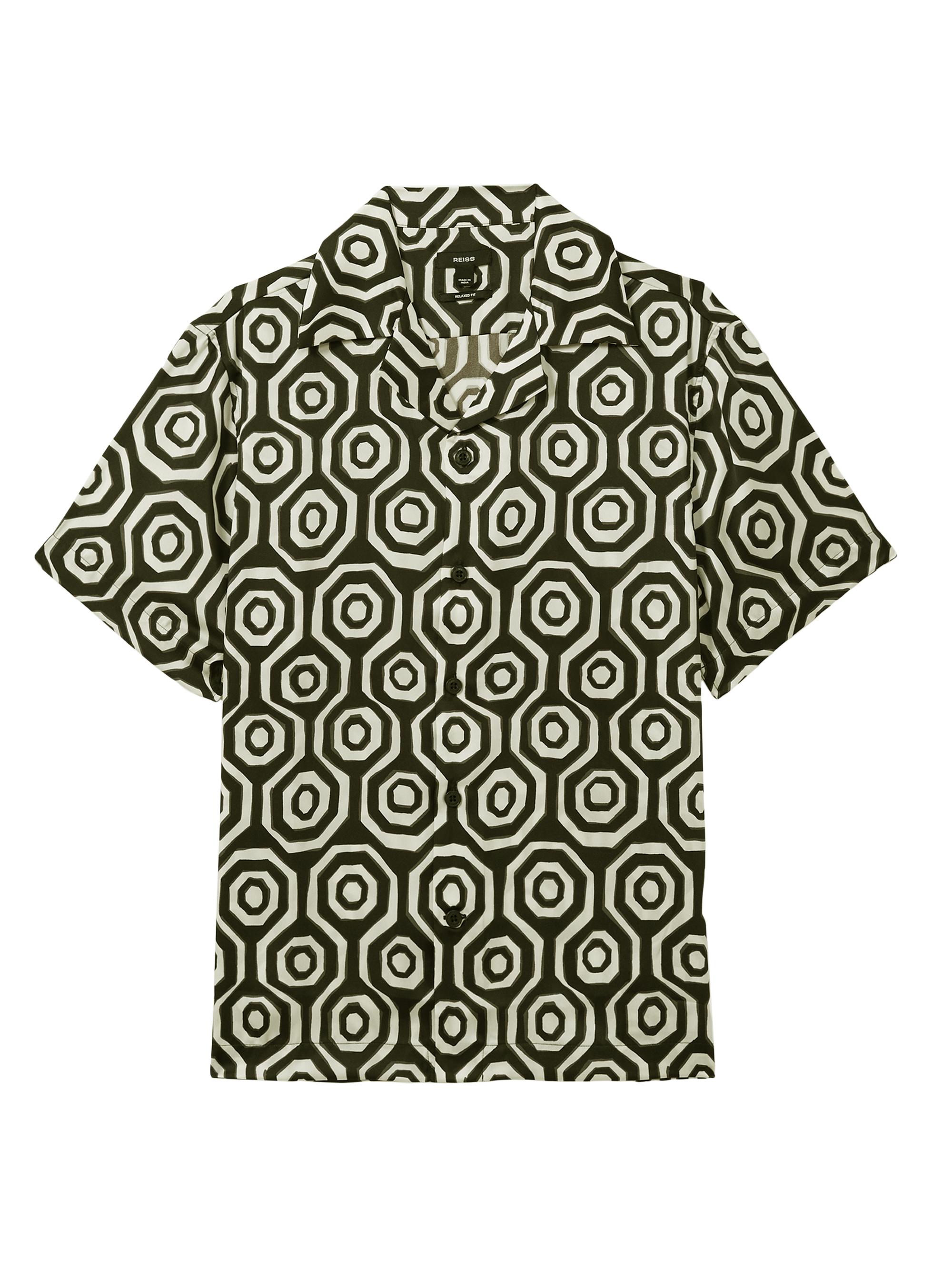 Reiss Men's Canape Geometric Short-Sleeve Shirt - Black White
