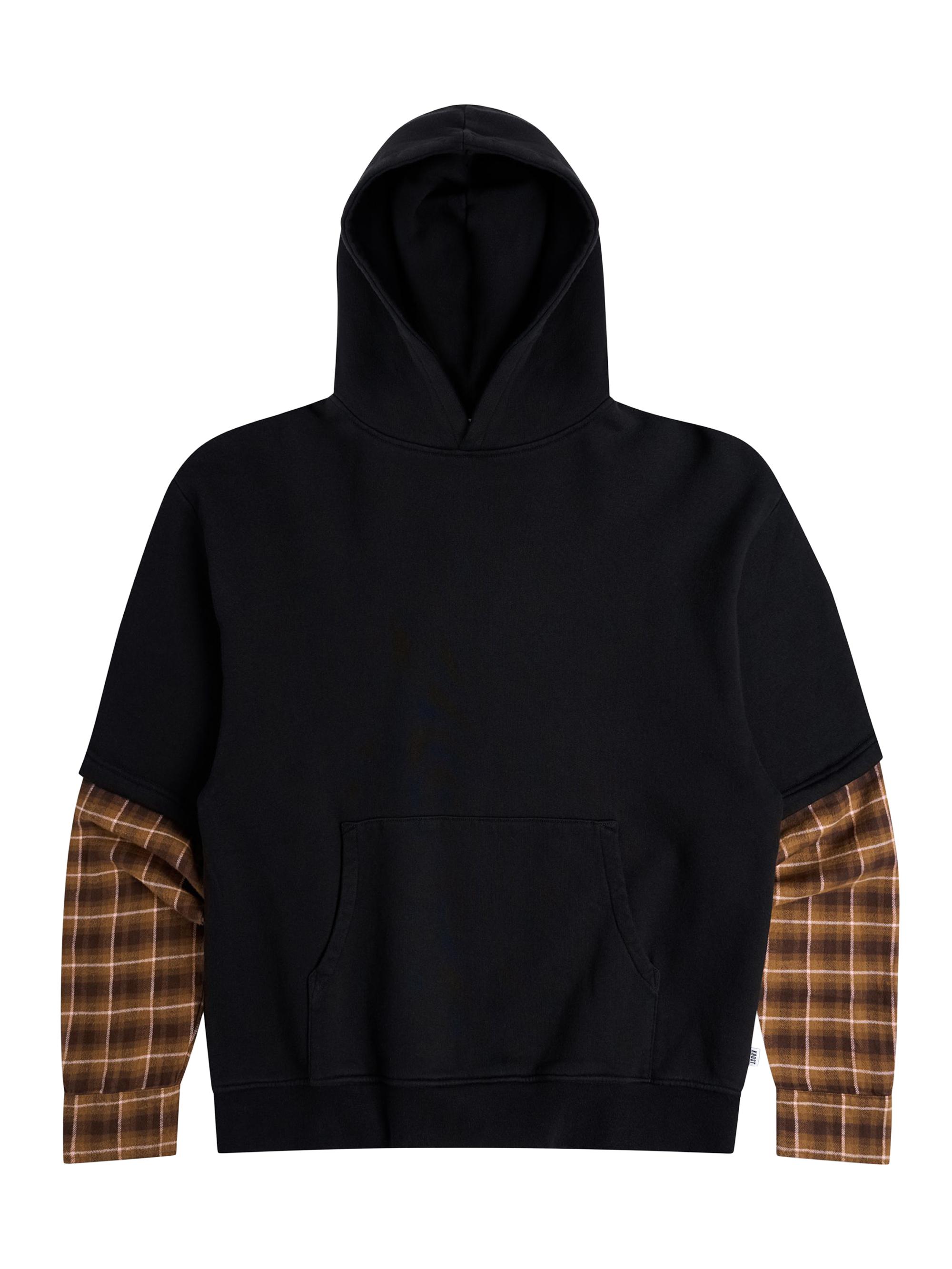 Krost Men's Flannel Layered Hoodie - Black
