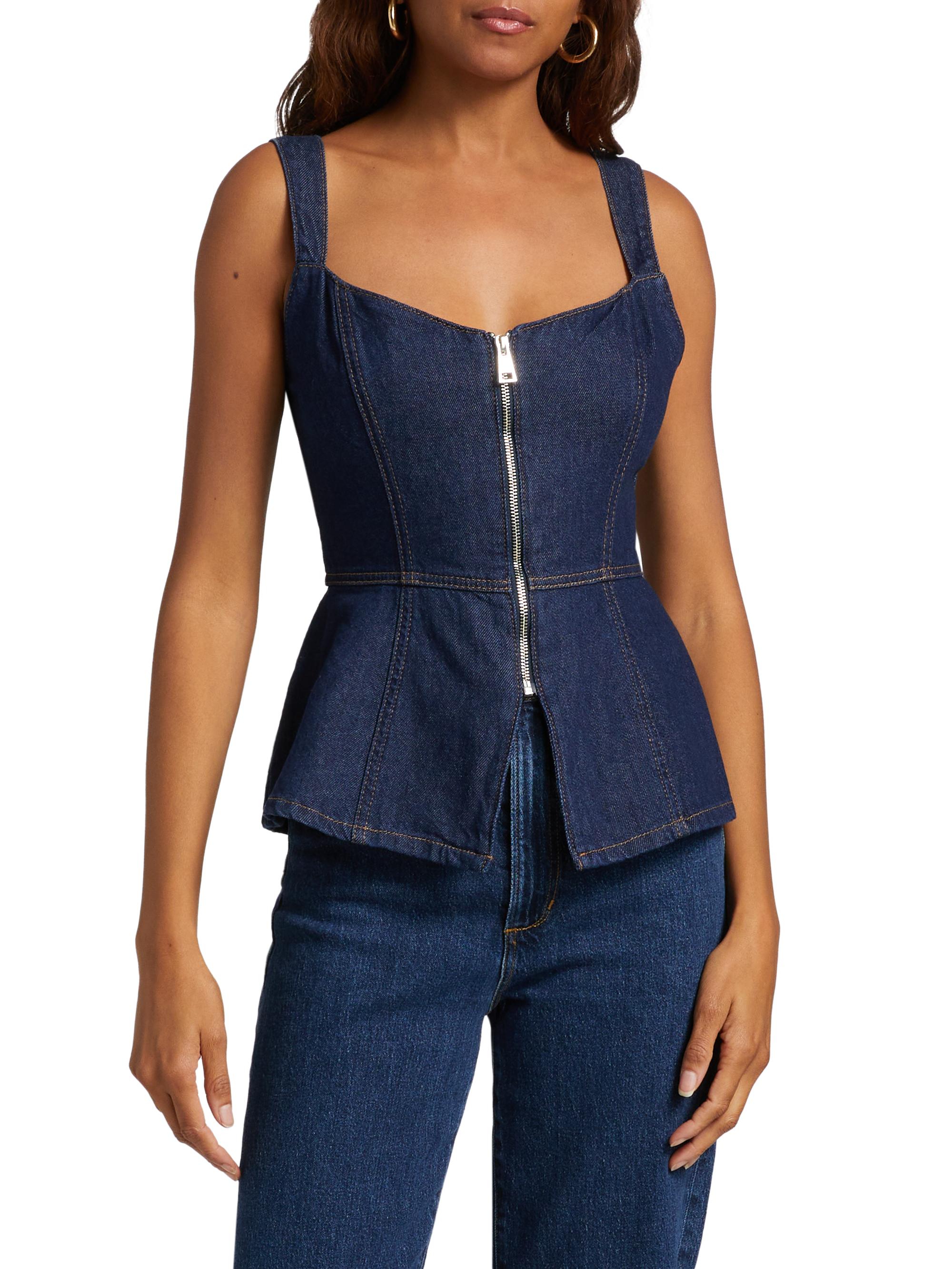 Reformation Zeta Denim Cinched Top | Saks Fifth Avenue