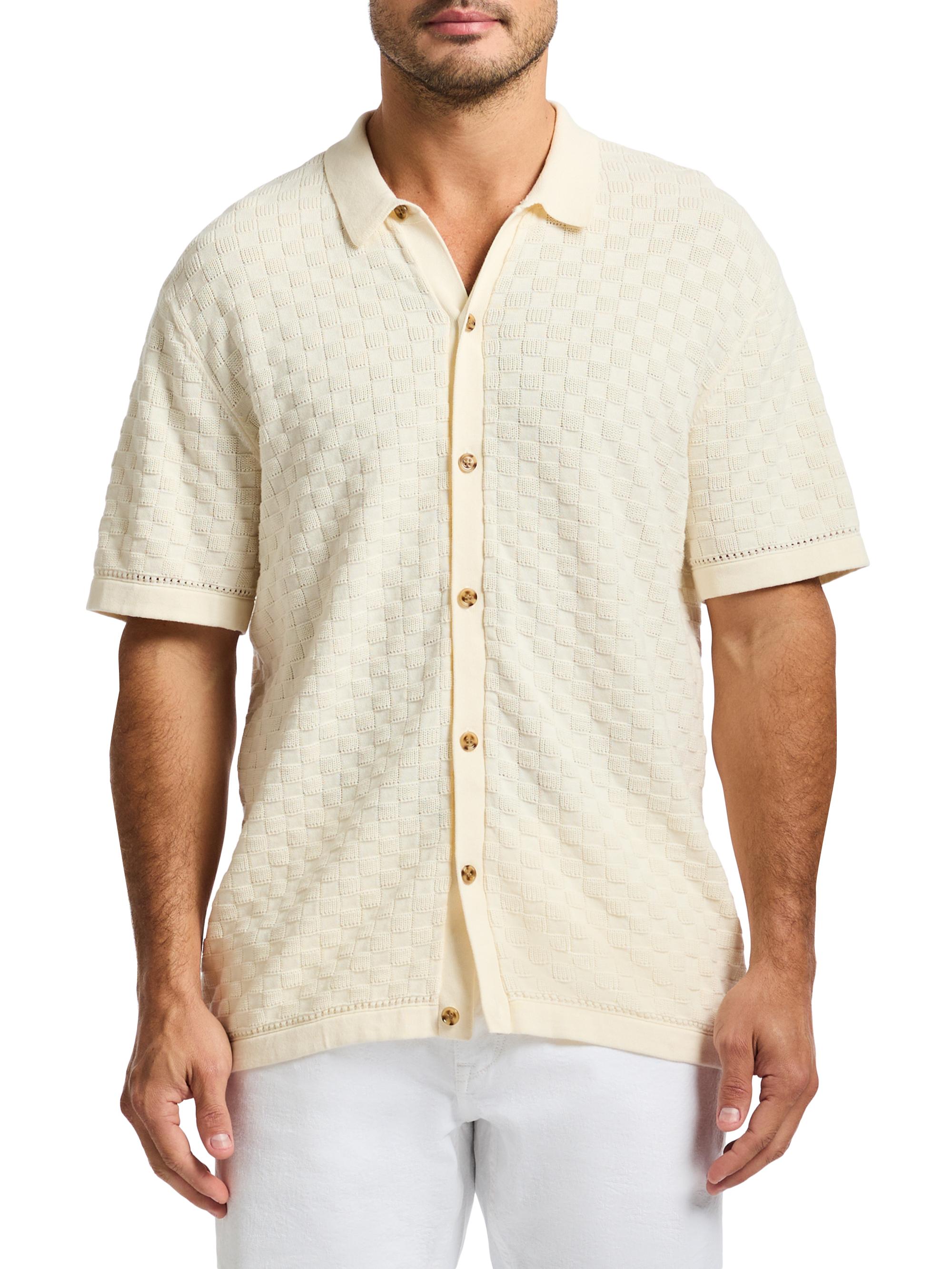 Robert Graham Men's Ames Short-Sleeve Jacquard Cardigan - Cream