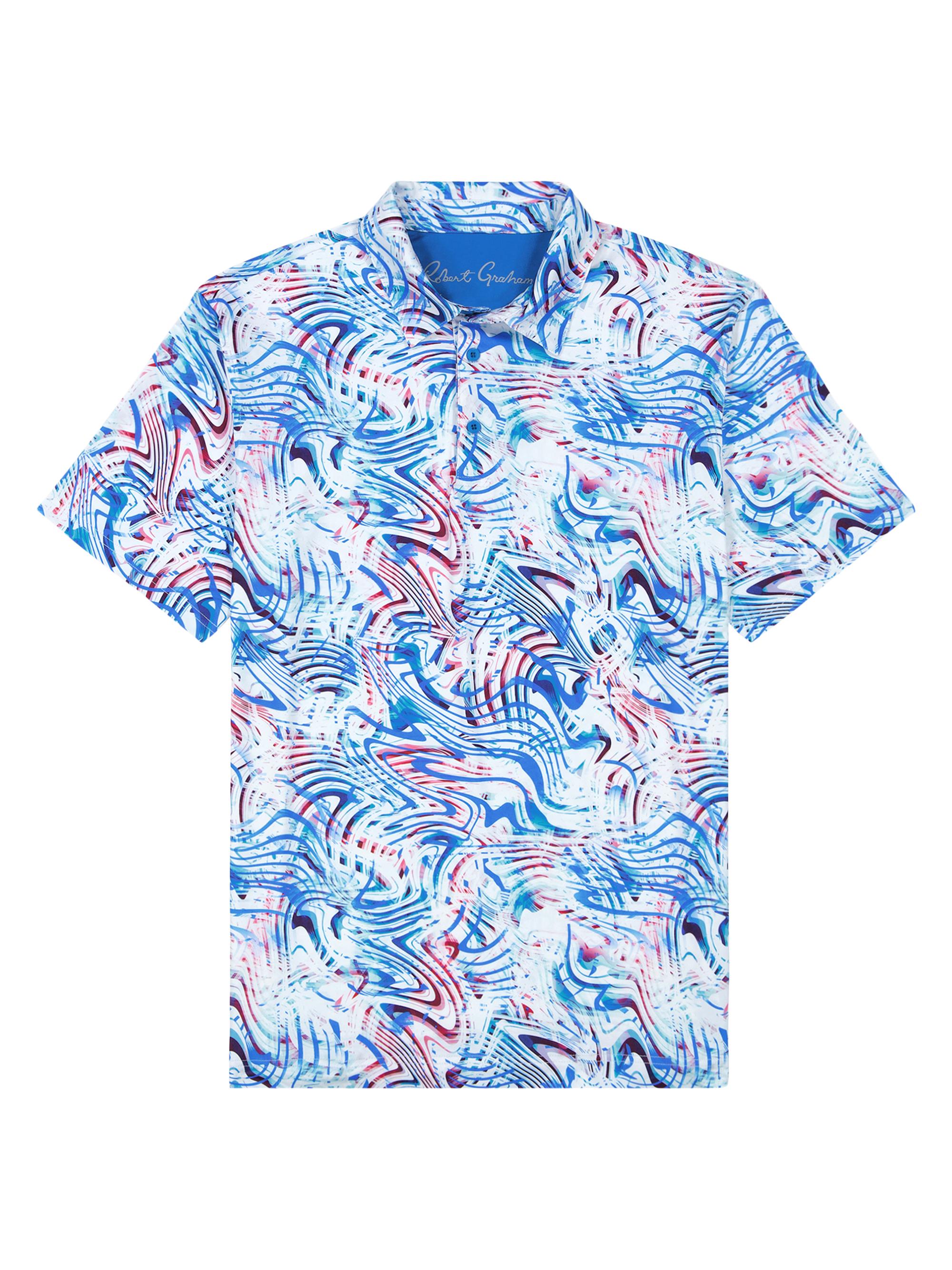 Robert Graham Men's Wavelength Abstract Print Knit Cotton-Blend Polo Shirt - Blue