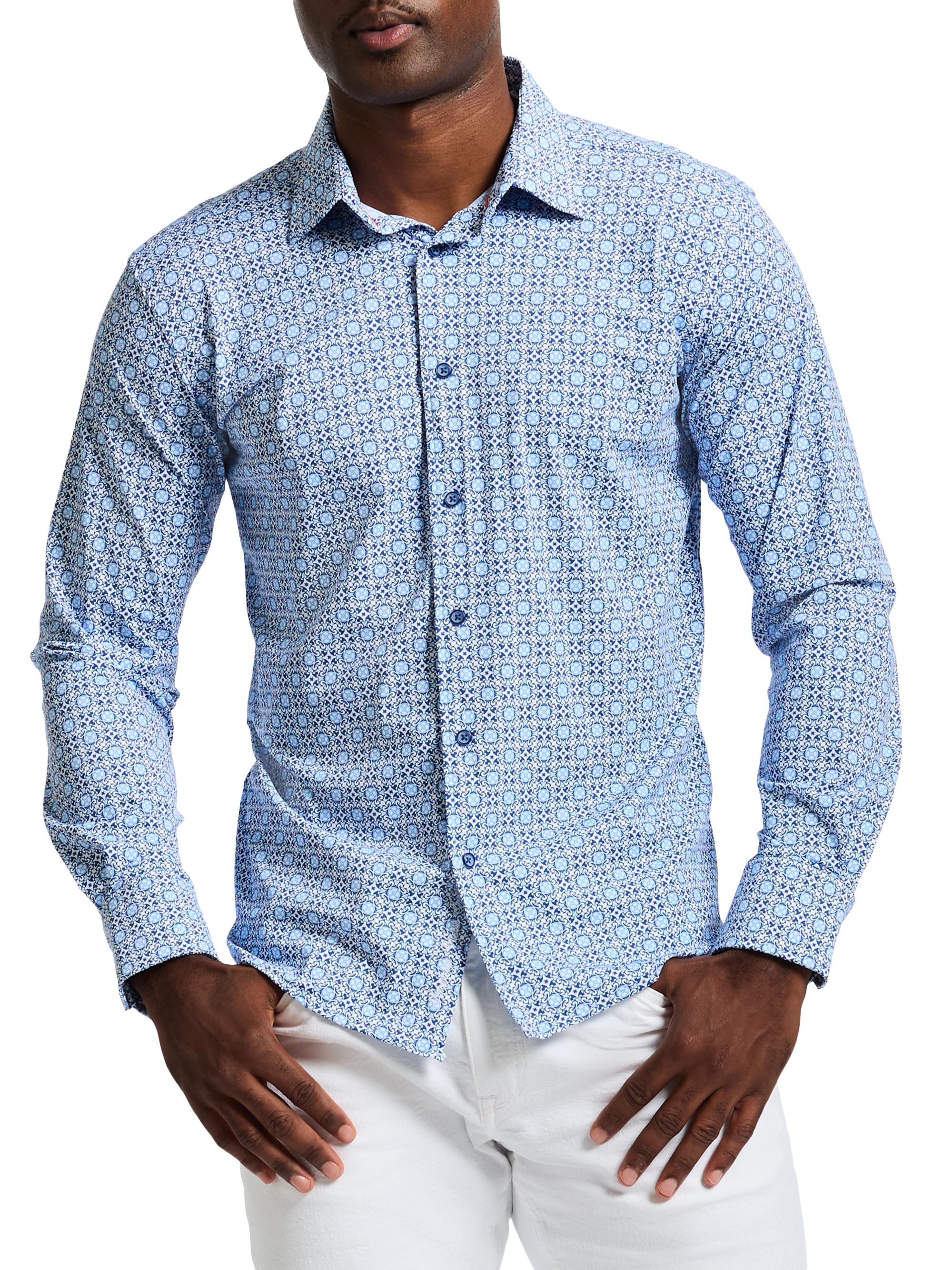 Robert Graham Men's Caspian Printed Knit Button-Front Shirt - Blue
