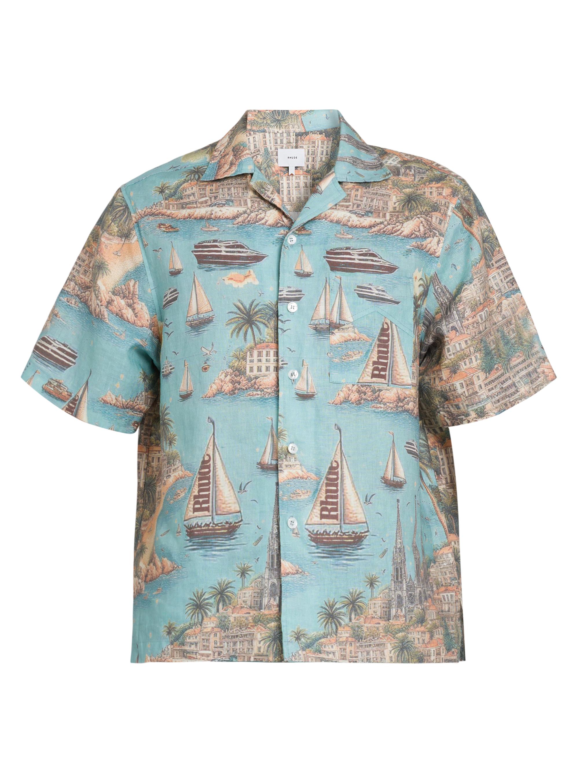 Rhude Men's Sailing Map Linen Shirt