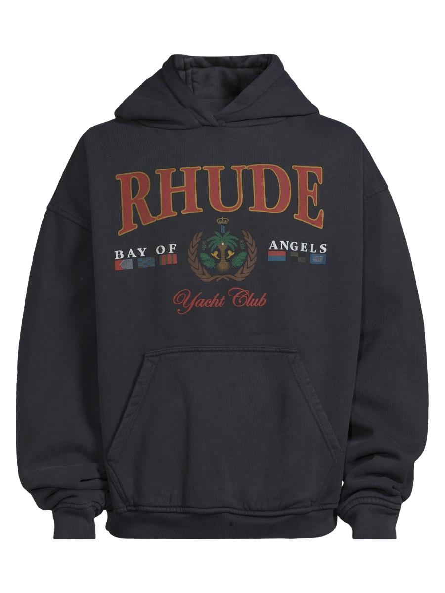 【関税込み】Rhude ブラック Bay Of Angels Yacht Club フーディ Black 'Bay Of Angels Yacht Club' Hoodie by Rhude on Sale
