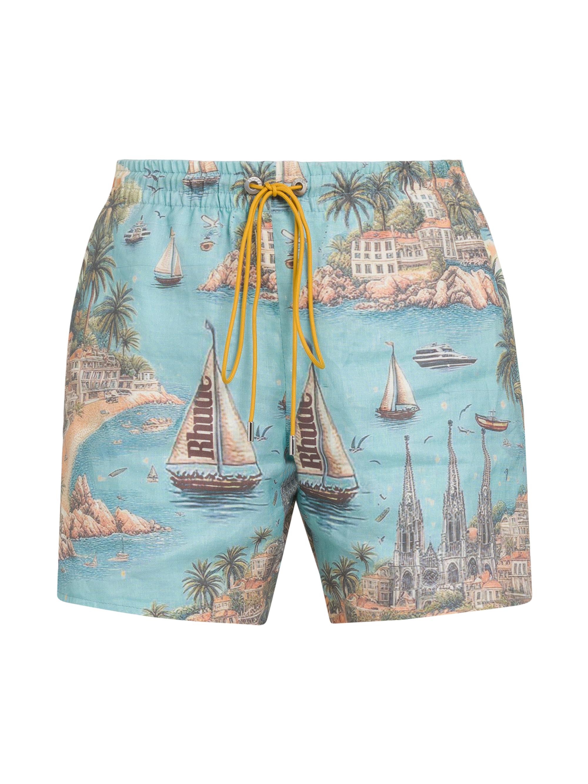 Rhude Men's Sailing Map Linen Shorts