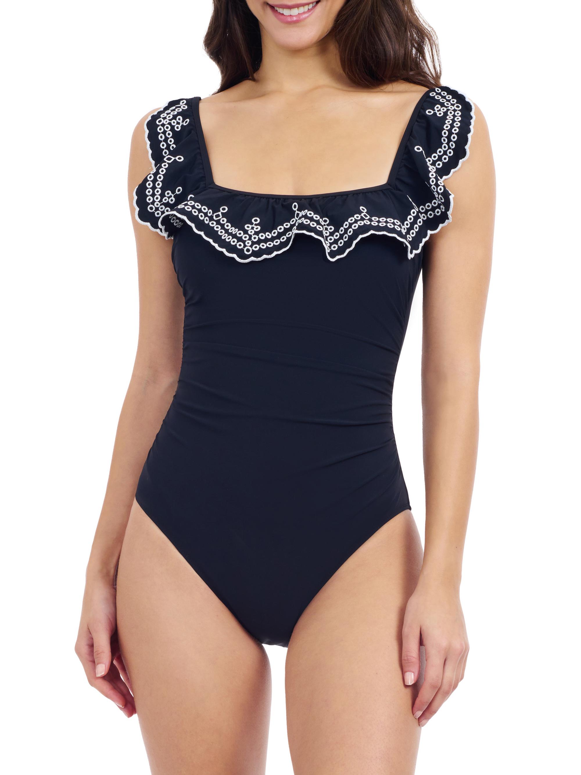 Gottex Swimwear Women's Lola Ruffled-Trim Ruched Swimsuit - Black