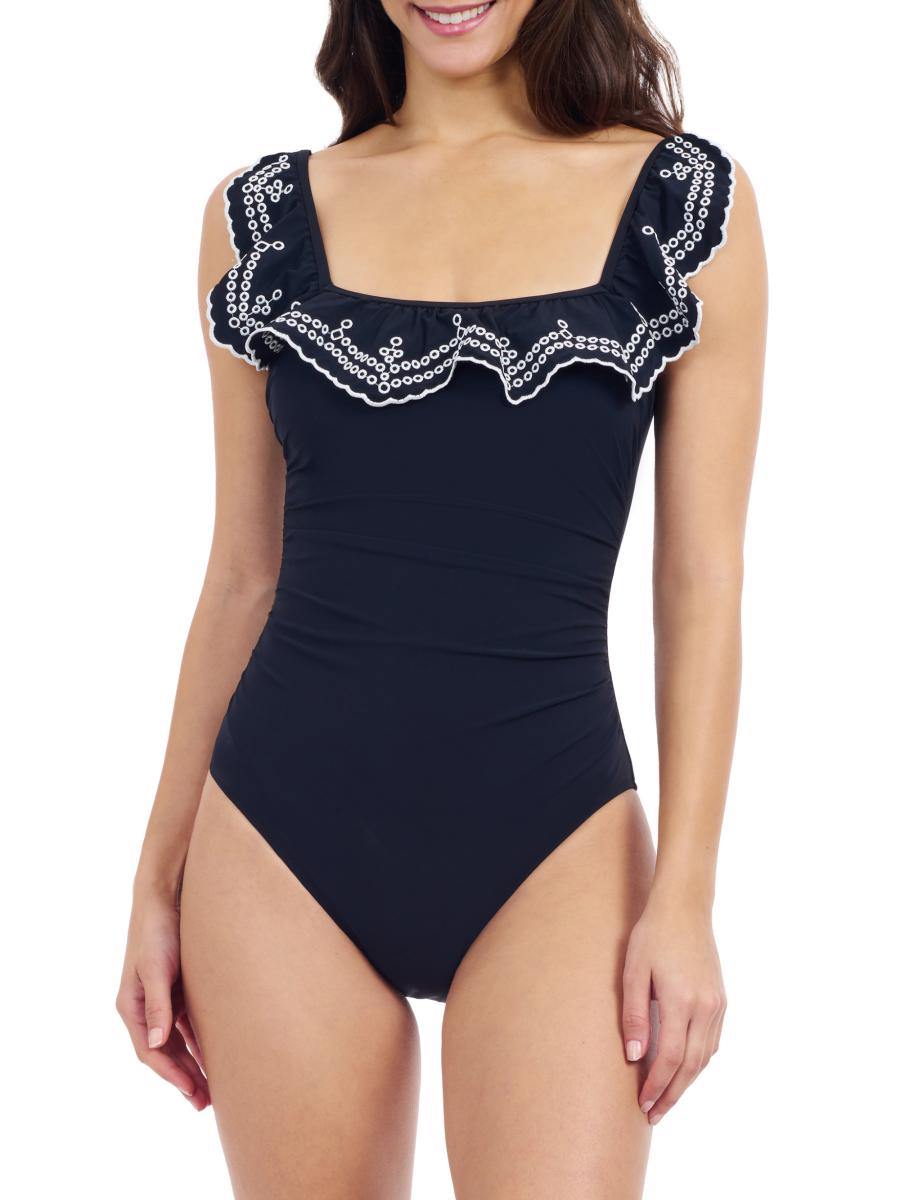 Gottex Swimwear Women's Lola Ruffled-trim Ruched Swimsuit In Black