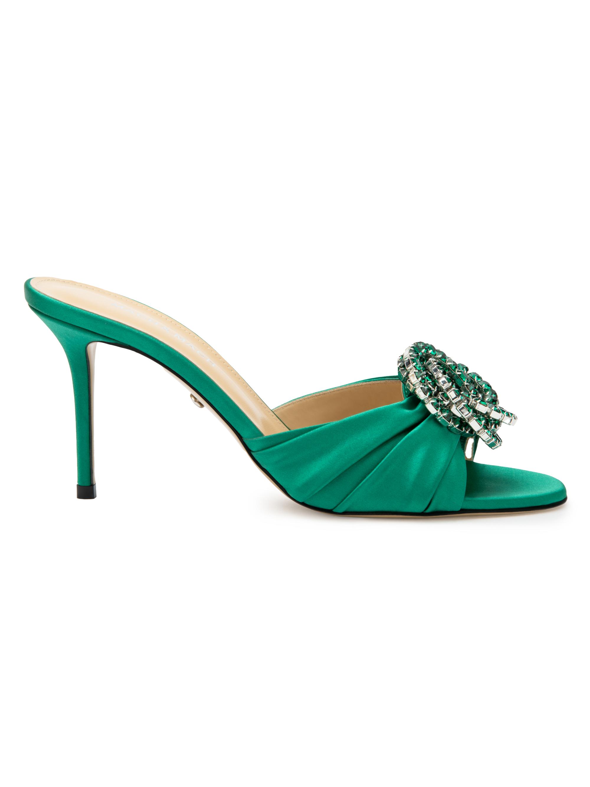 Mach & Mach Women's Galaxy 85MM Crystal-Embellished Satin Sandals - Emerald