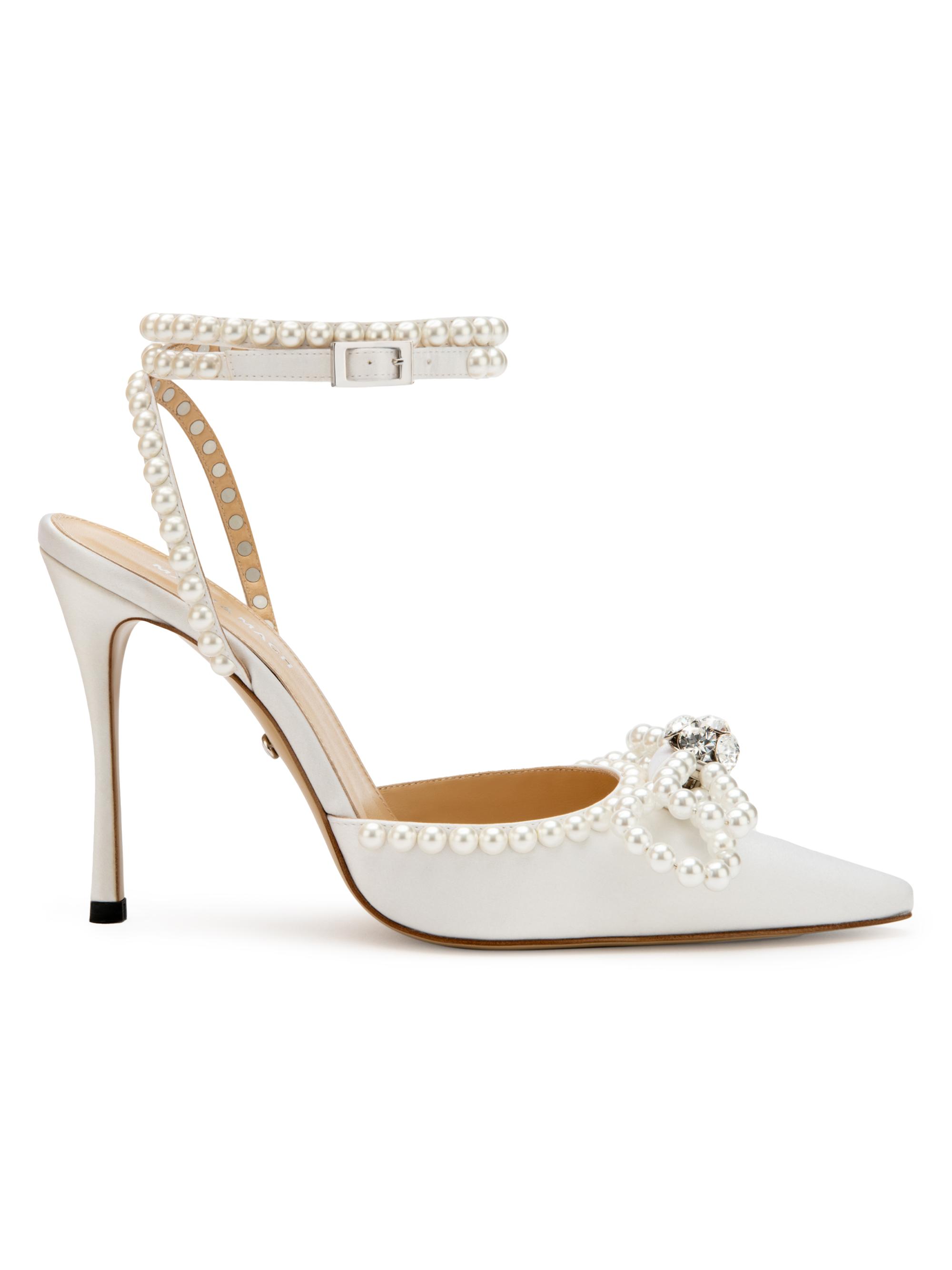 Mach & Mach Women's 0MM Embellished Double Bow Satin Pumps - White