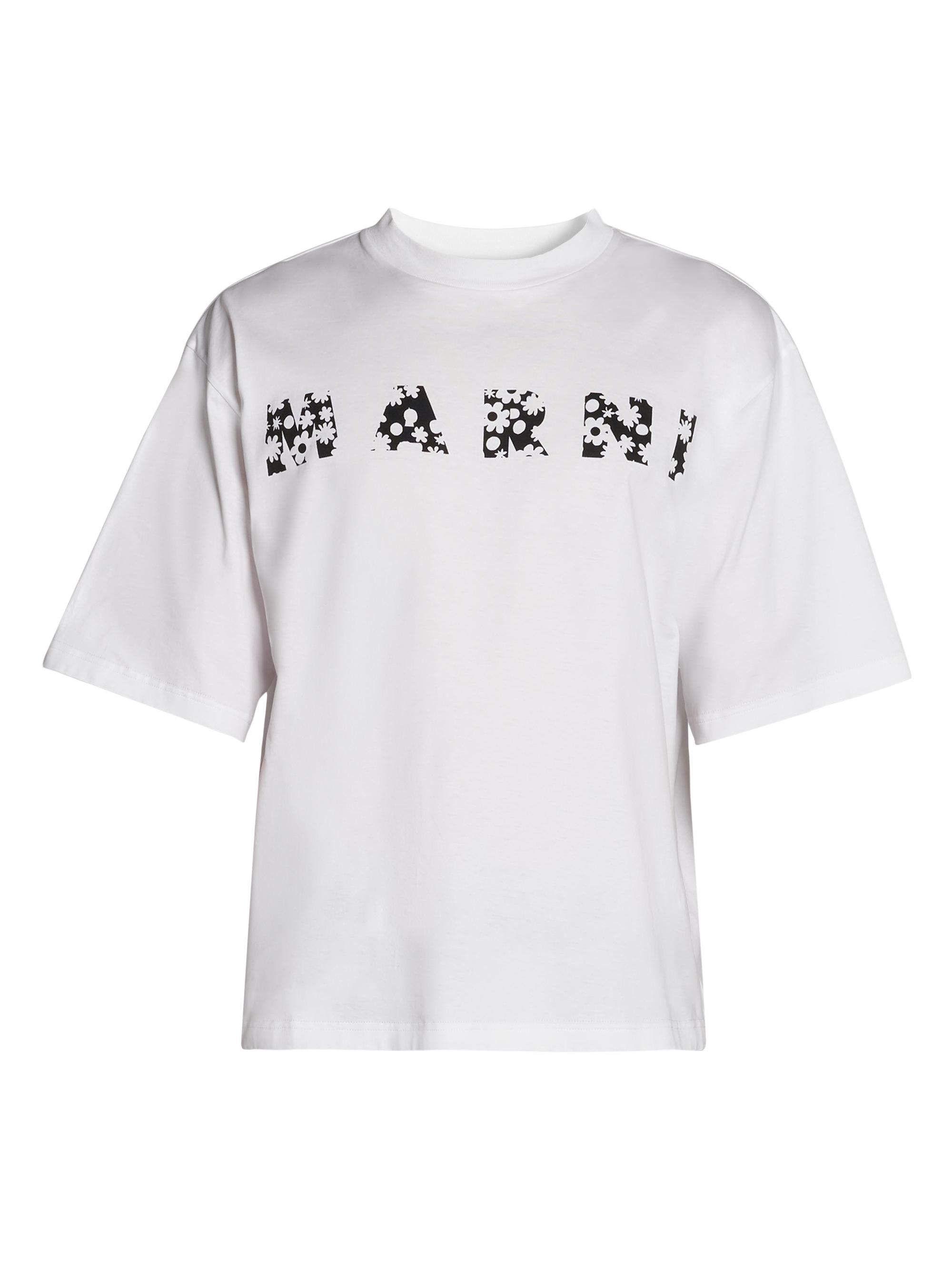 Marni Men's Poppy Fields Printed Logo Cotton T-Shirt - Lily White