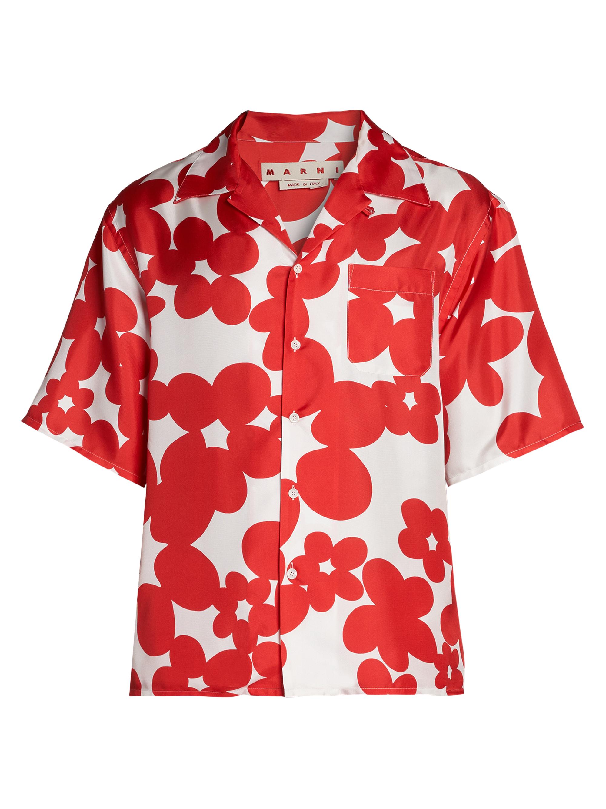 Marni Men's Dillies Printed Silk Shirt - Crimson