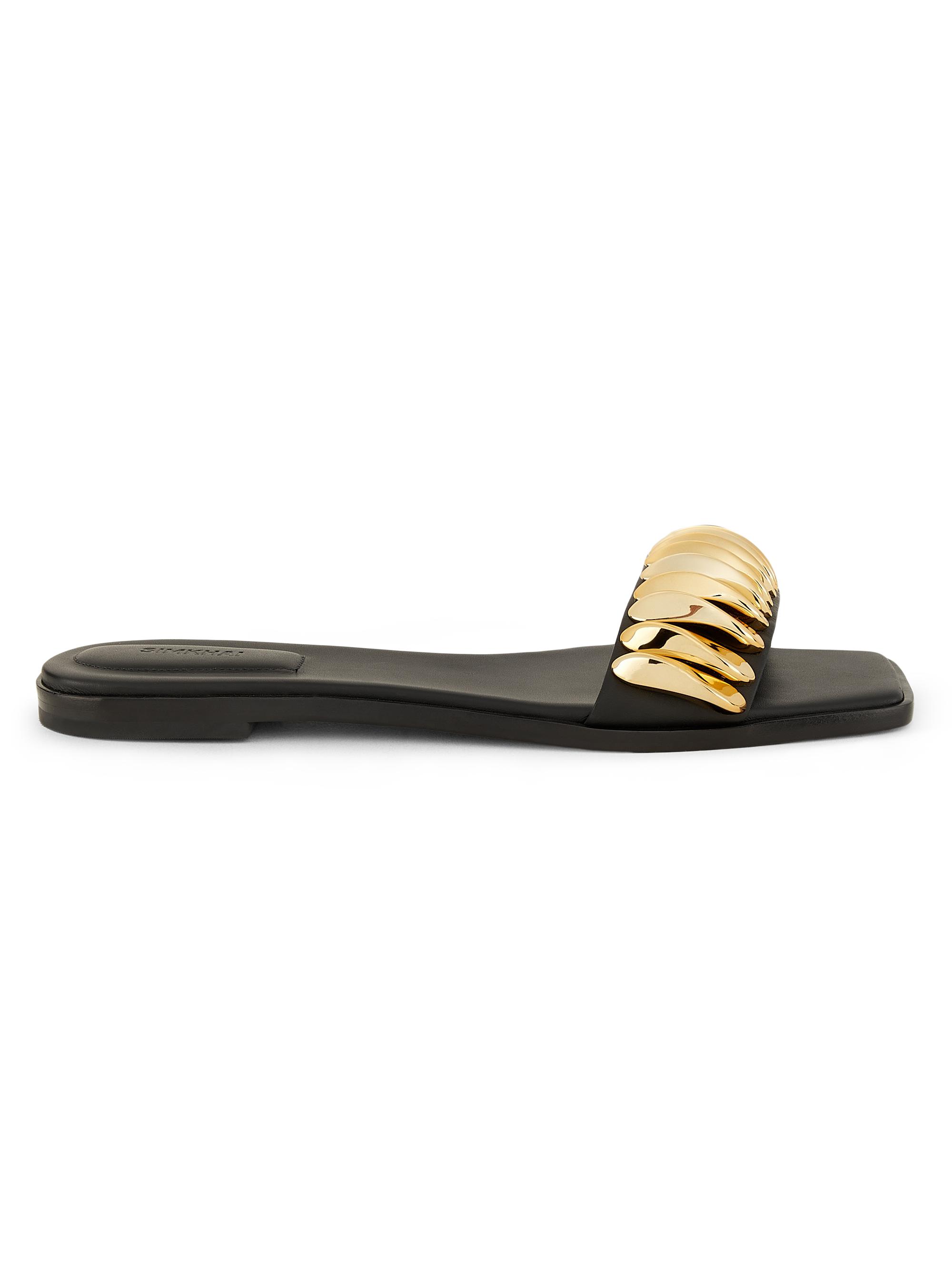 SIMKHAI Women's Ripple Leather Slides - Black Gold  Sandals