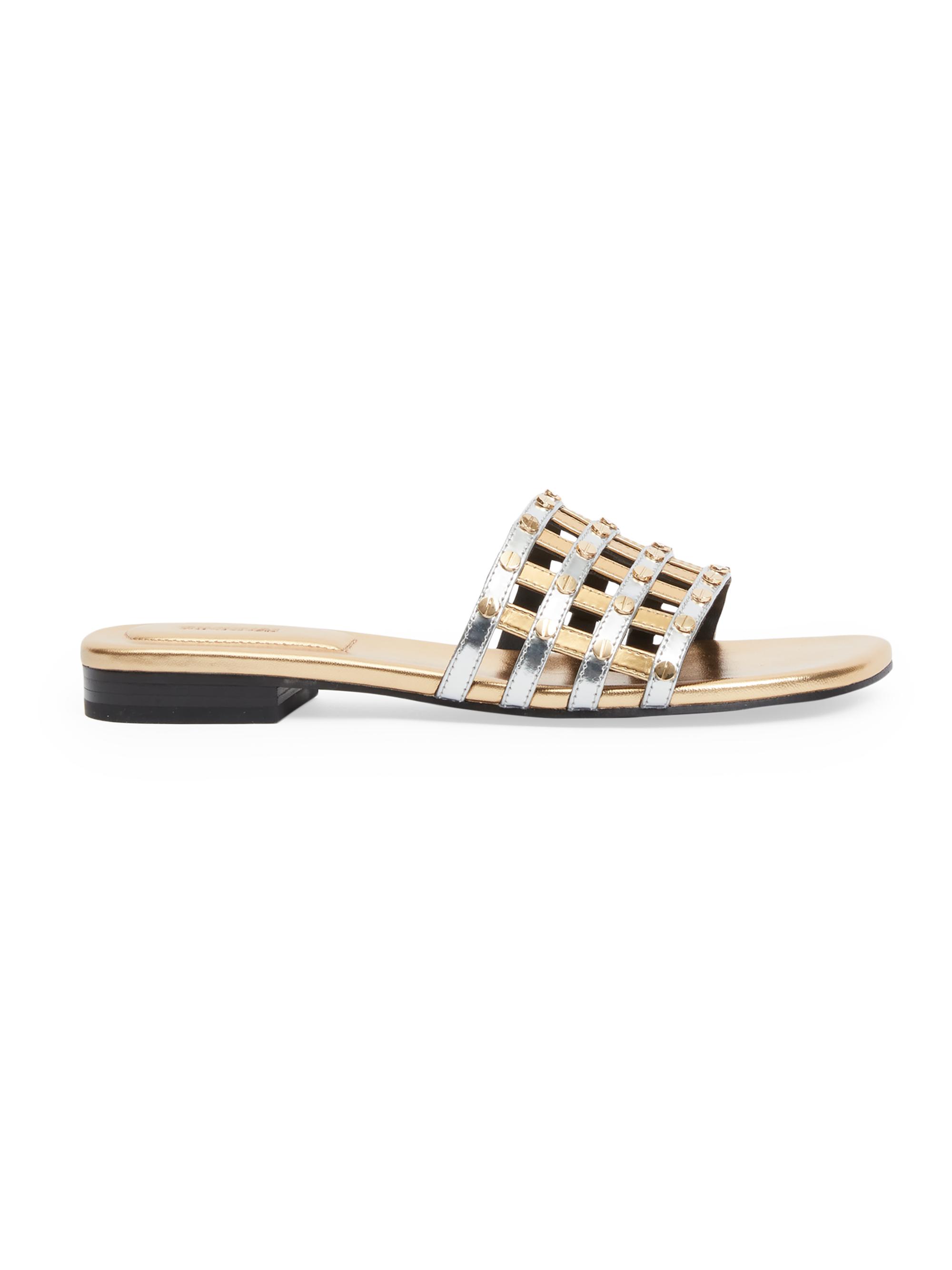 SIMKHAI Women's Rivet Leather Flat Sandals - Silver Gold