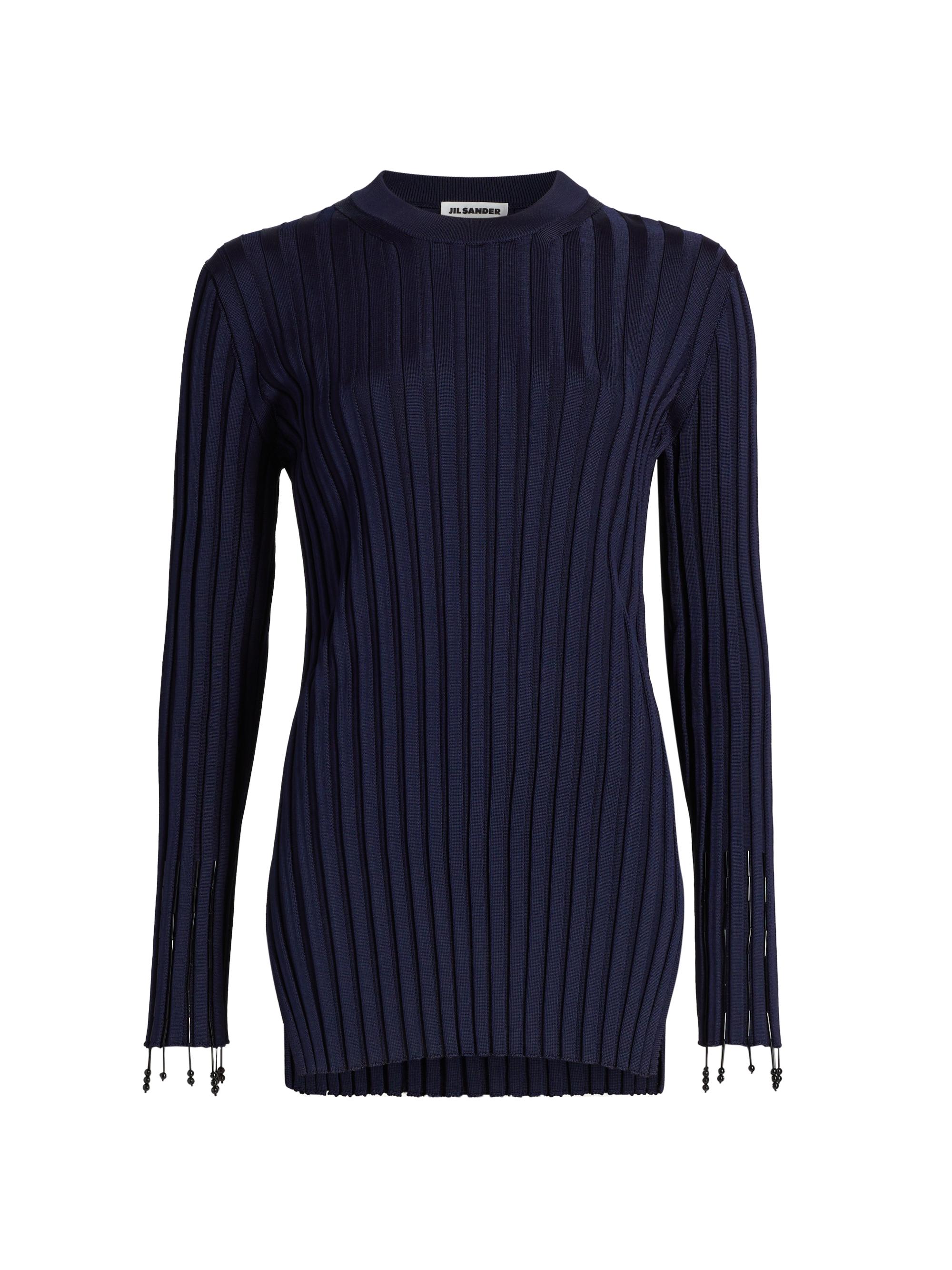 Jil Sander Women's Embroidered Rib-Knit Crewneck Top - Ink