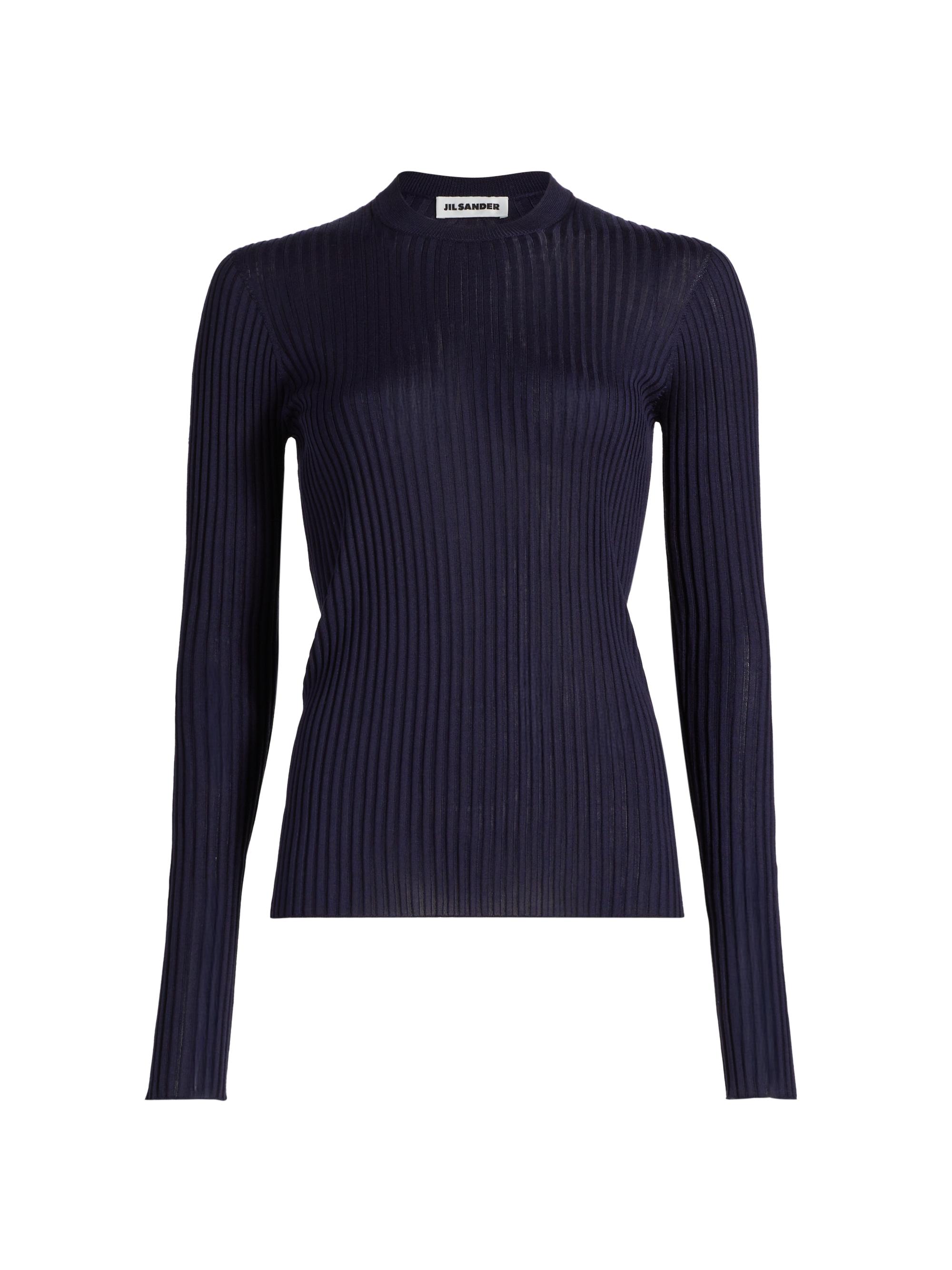 Jil Sander Women's Superfine Seamless Silk Rib-Knit Sweater - Midnight