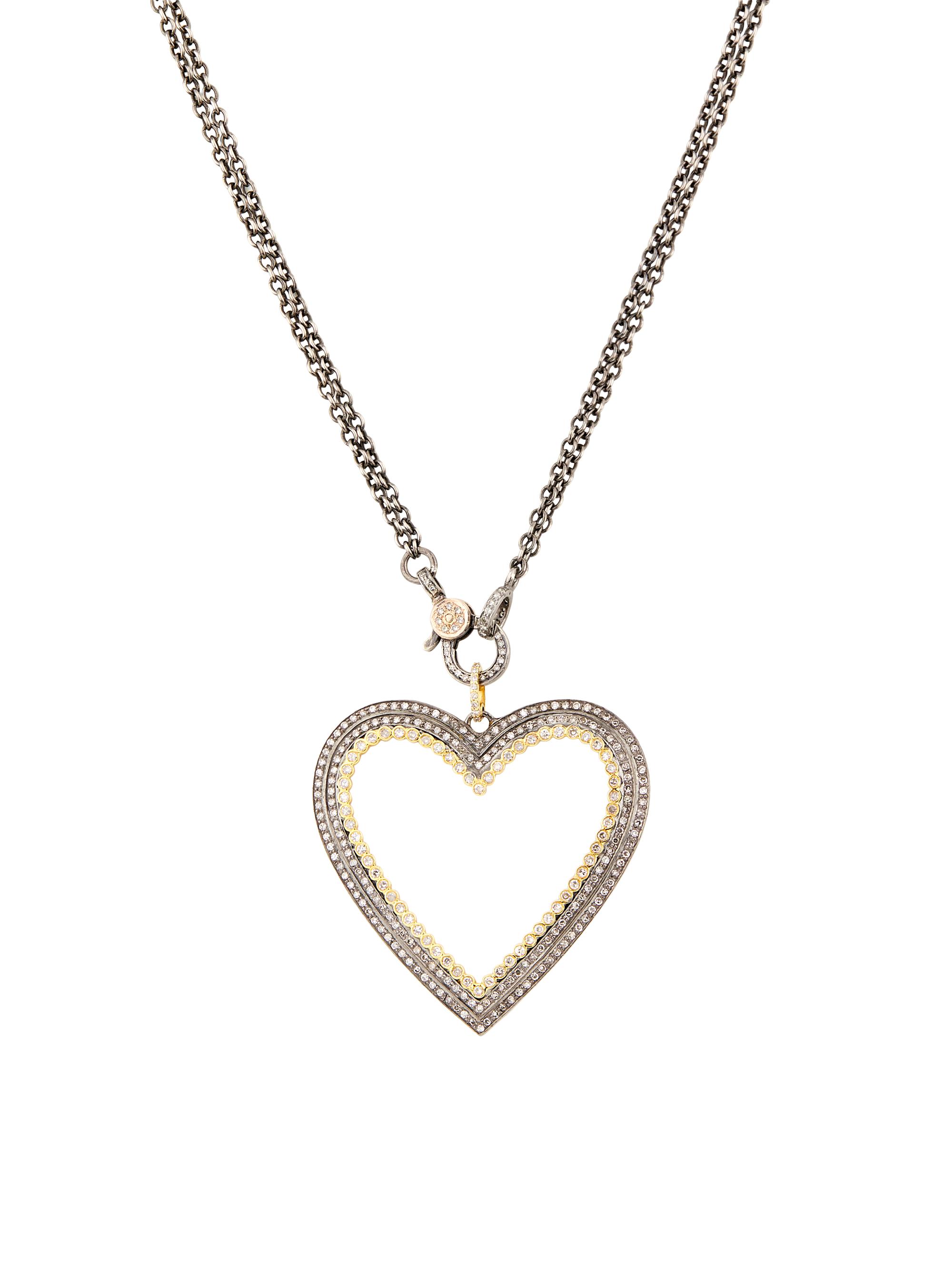 Nina Gilin Women's 14K Yellow Gold, Rhodium-Plated & 3.20 TCW Champagne Diamond Heart Pendant Necklace - Sterling Silver Yellow Gold