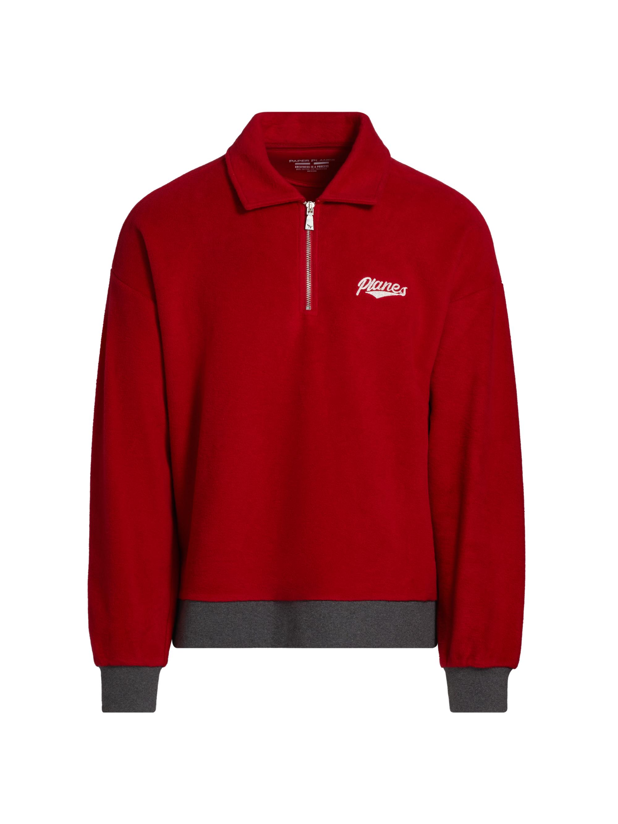 Paper Planes Men's Reverse Fleece Quarter-Zip Sweater - Red