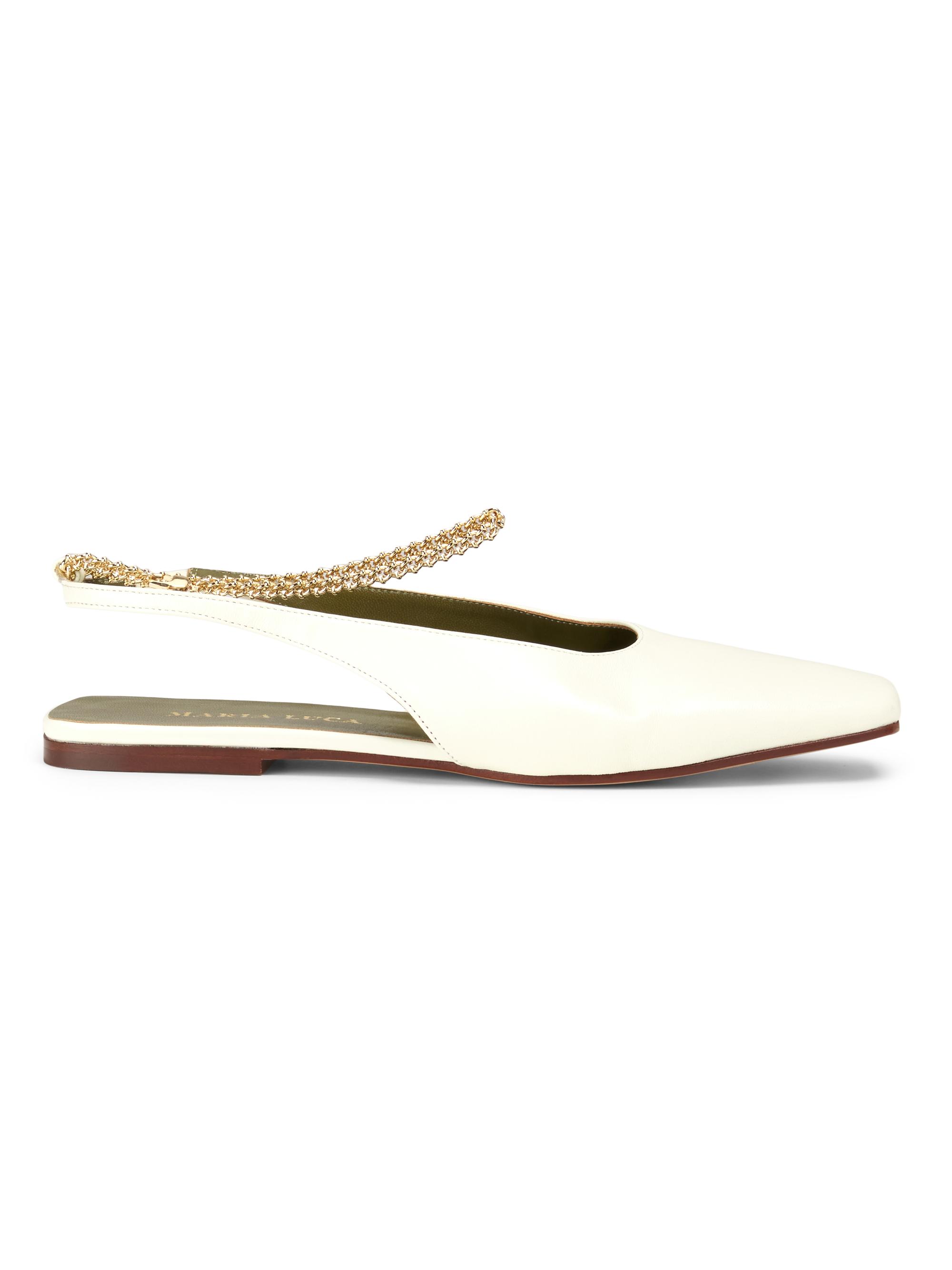 Maria Luca Women's Augusta Chain-Link Leather Slingback Flats - Natural